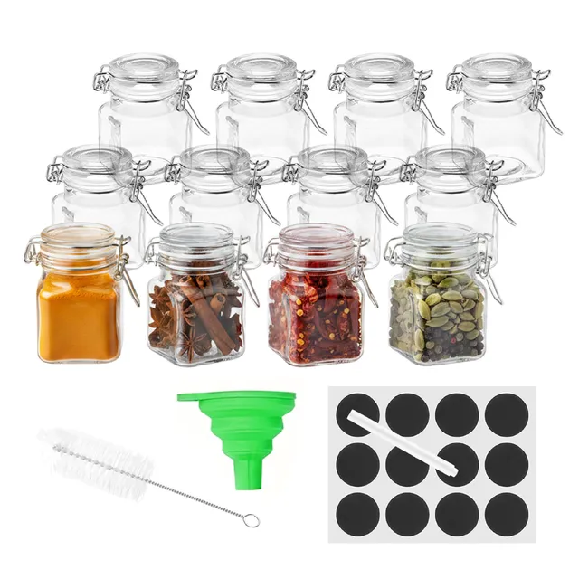 Baroni Home barattoli portaspezie vetro 100 ml set 12 con etichette