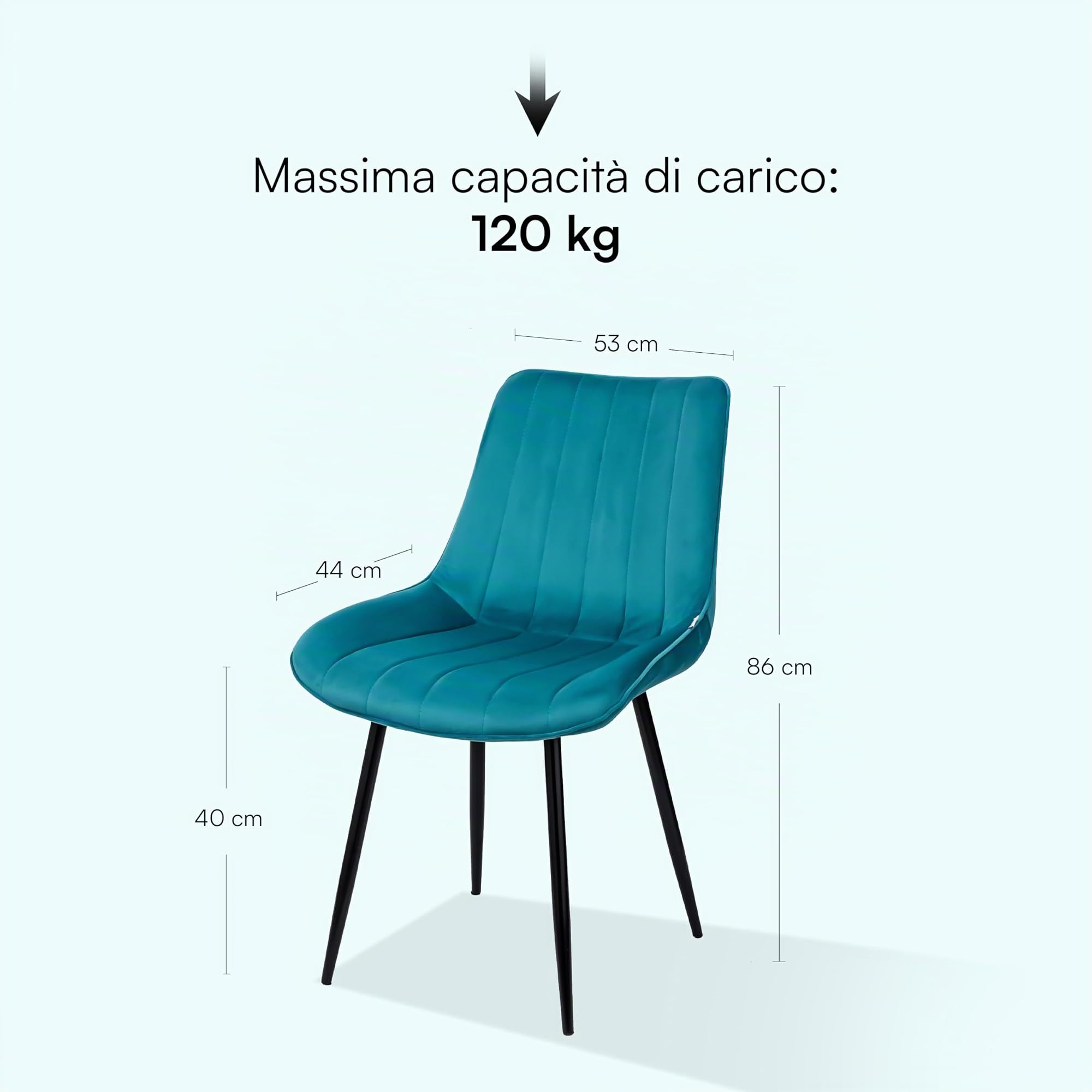 Baroni Home set 4 sedie velluto blu petrolio 53x86 cm