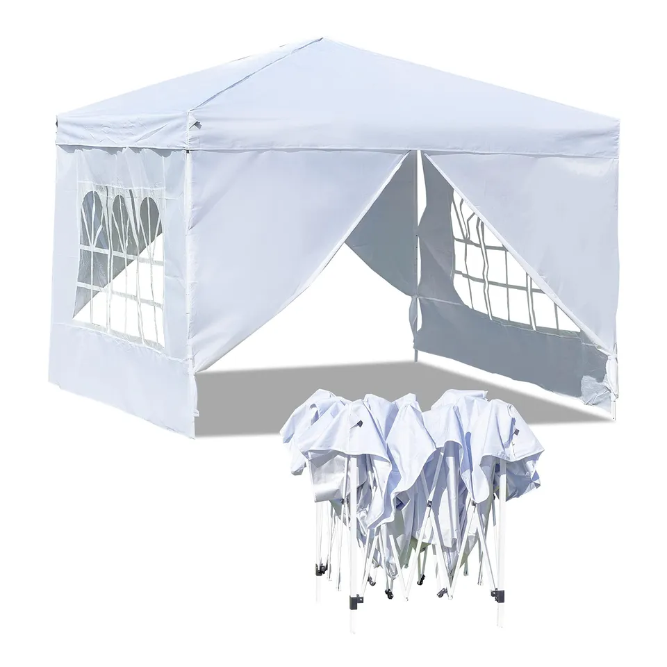 Baroni Home Gazebo 3x3 m Bianco Pieghevole con 4 Pareti