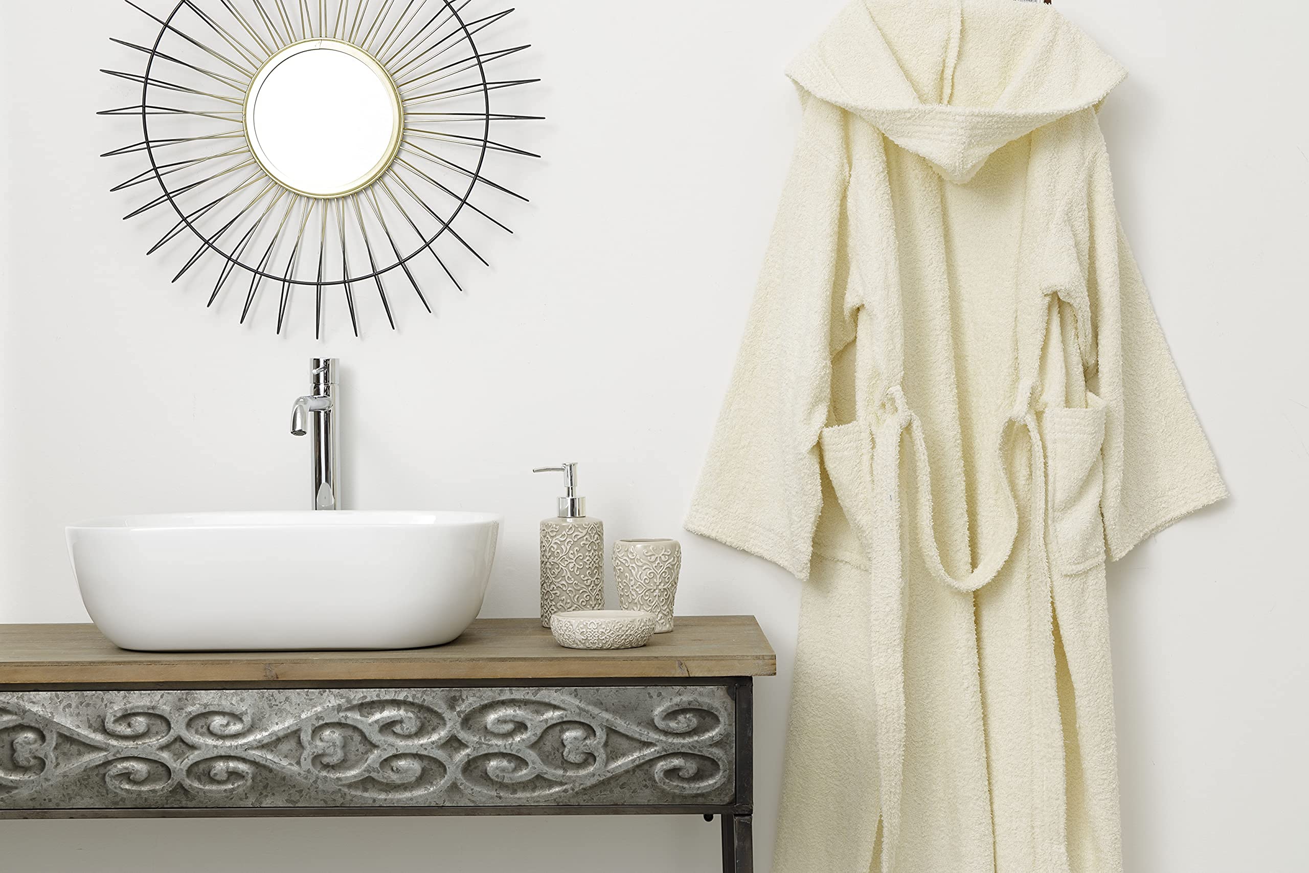 Baroni Home Accappatoio Spugna Cappuccio XL Crema 100% Cotone