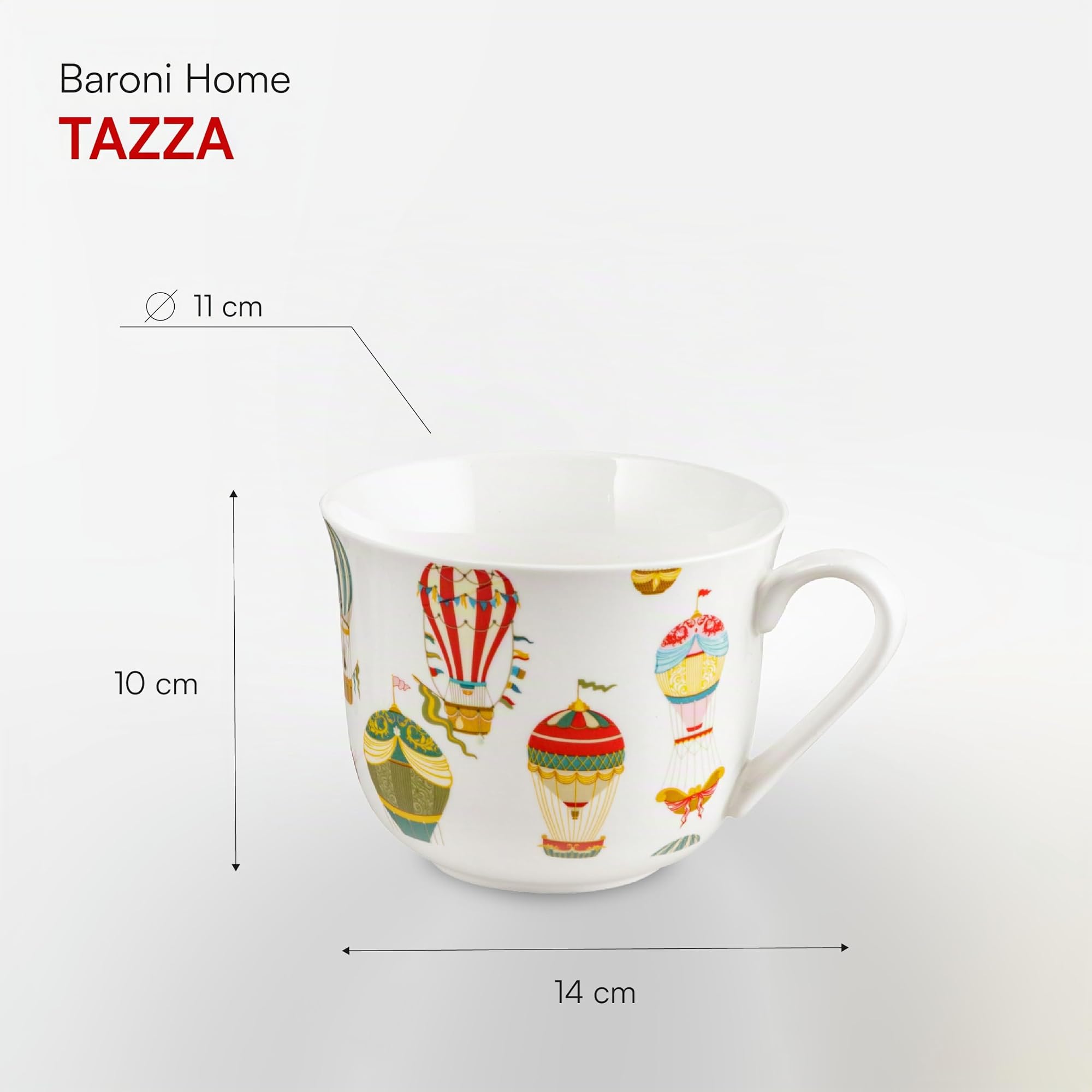Baroni Home Tazza porcellana mongolfiere 14x11x10 cm