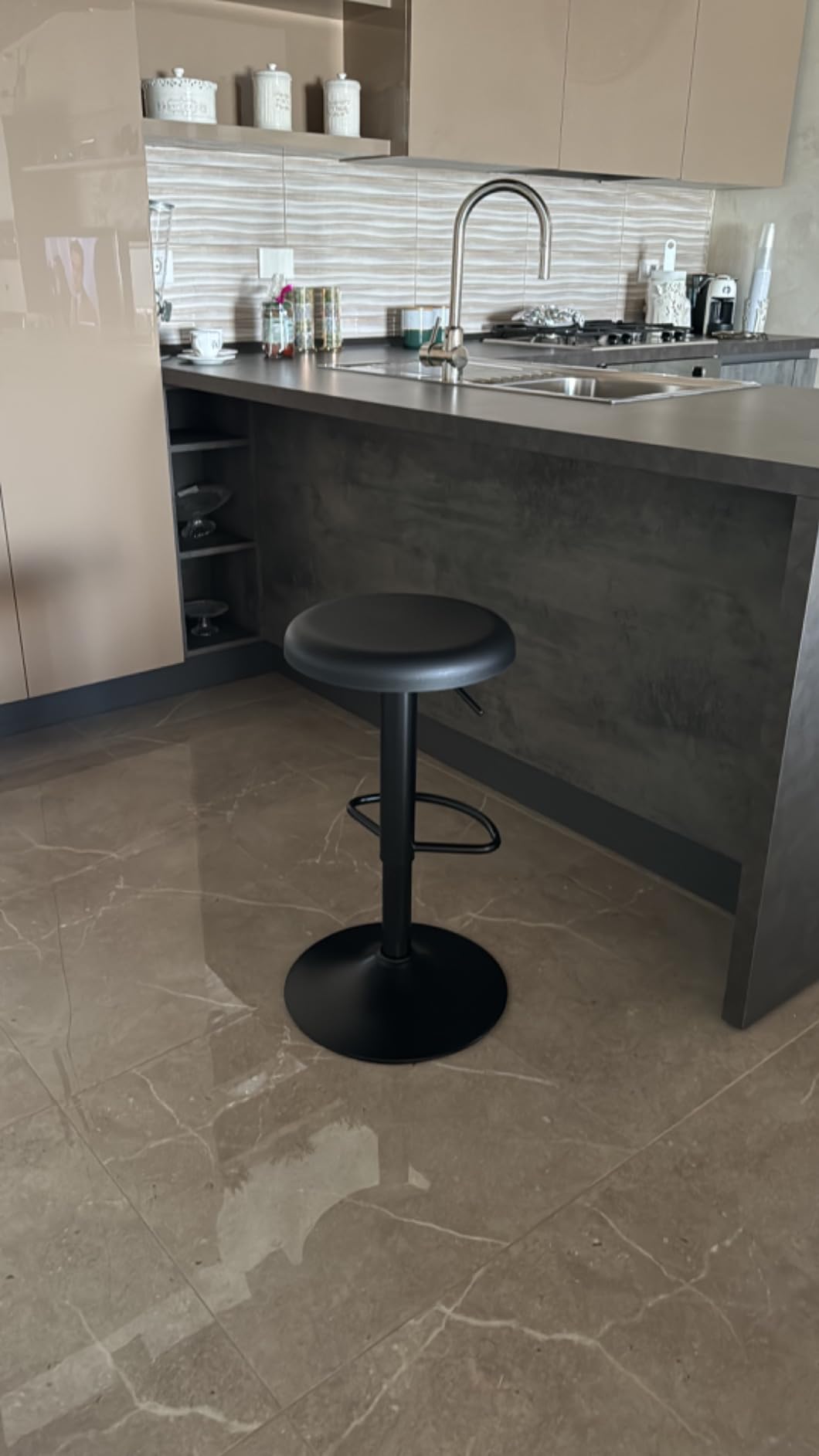 Baroni Home Sgabello Girevole Bianco 1 Pezzo Regolabile Ecopelle