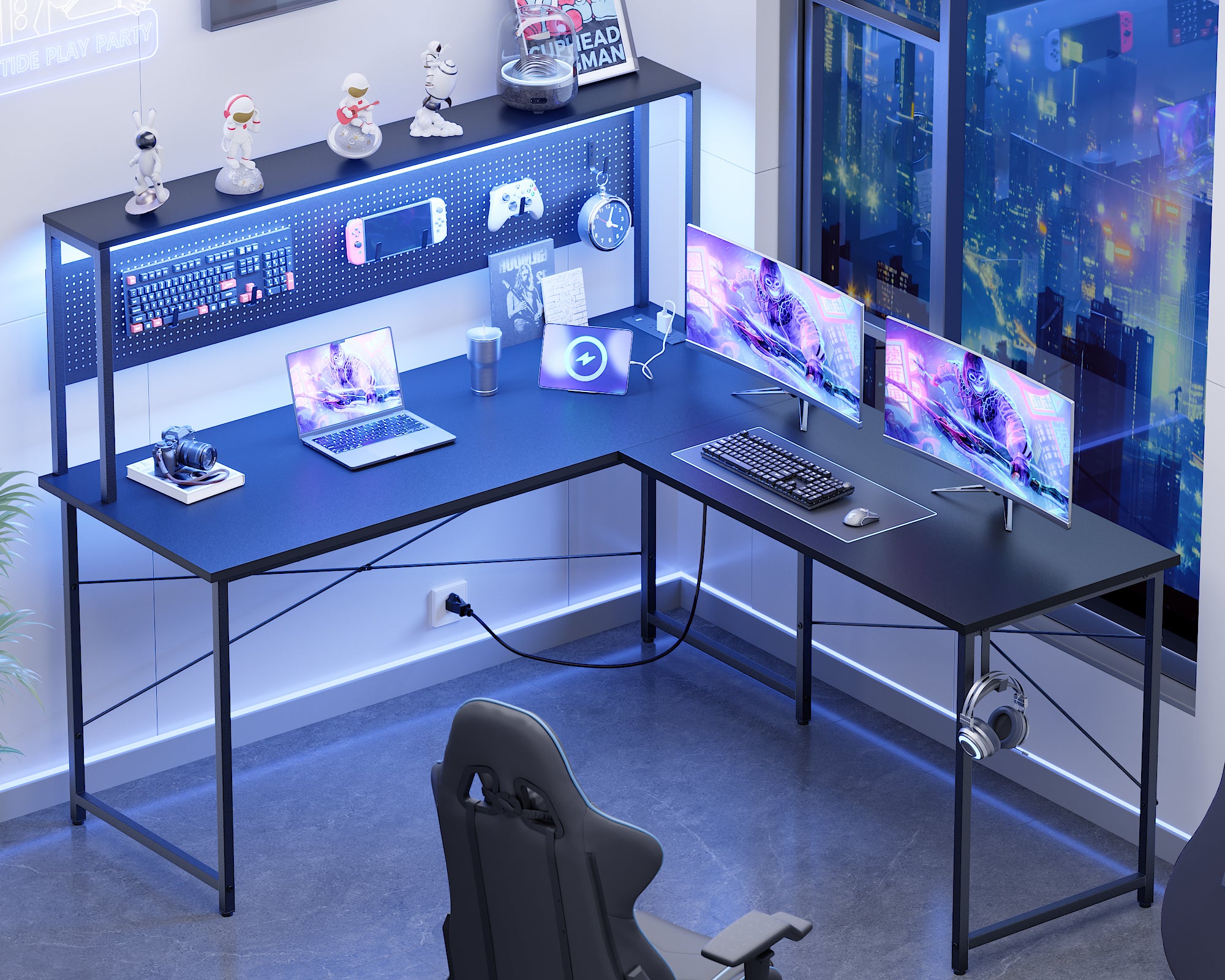 Pamray 60 Pollici Scrivania Angolare Gaming con LED Marrone