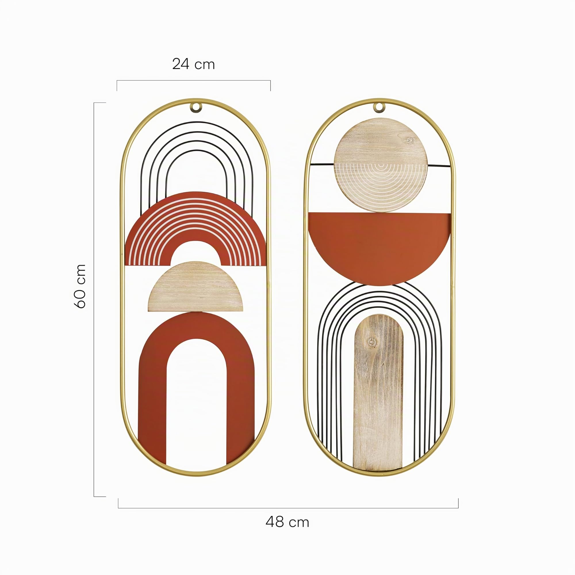 Baroni Home Decorazione Muro Geometrie 2 Pezzi Acciaio Legno