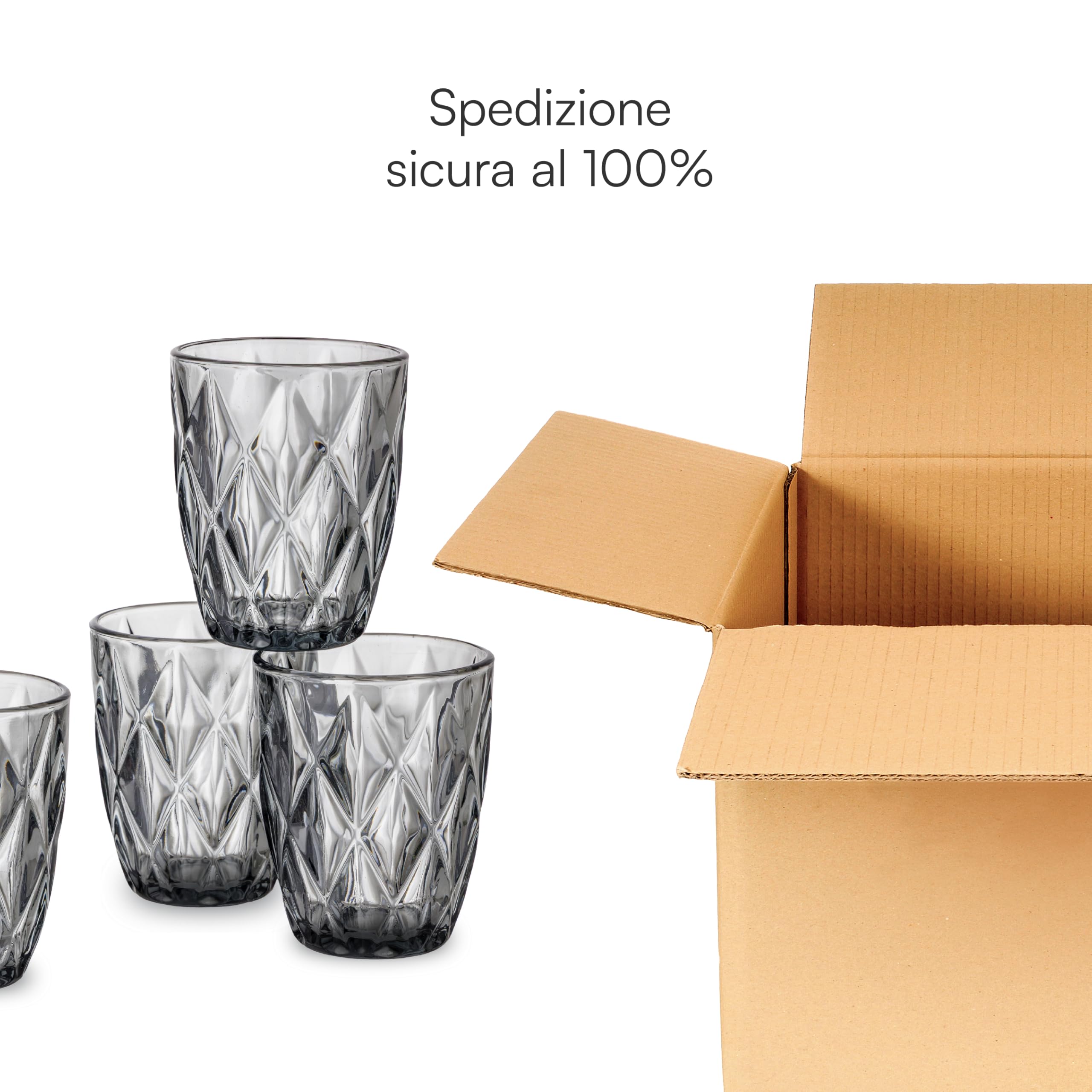 Baroni Home Set 6 Bicchieri Vetro Fumè Diamante 28 CL