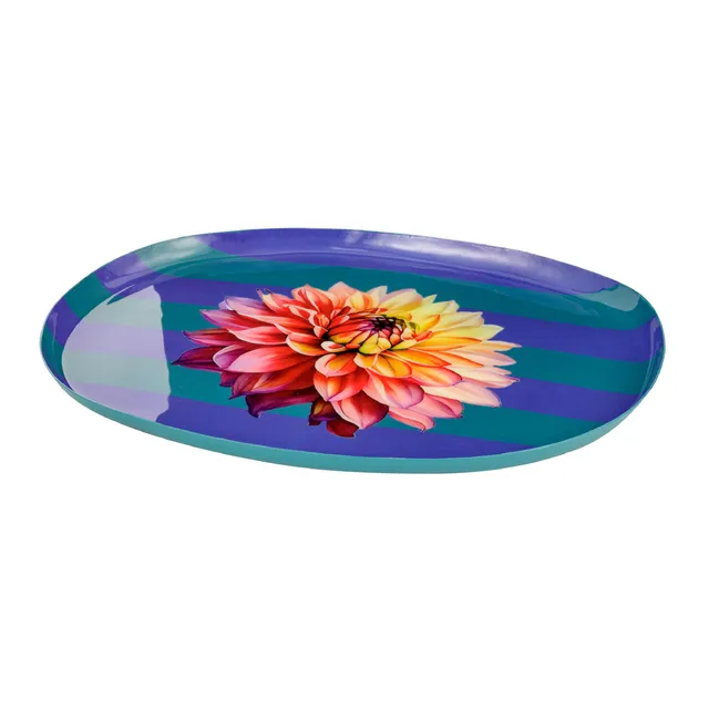 Baroni Home Vassoio Ovale Fiore Arancione in metallo 30x23 cm