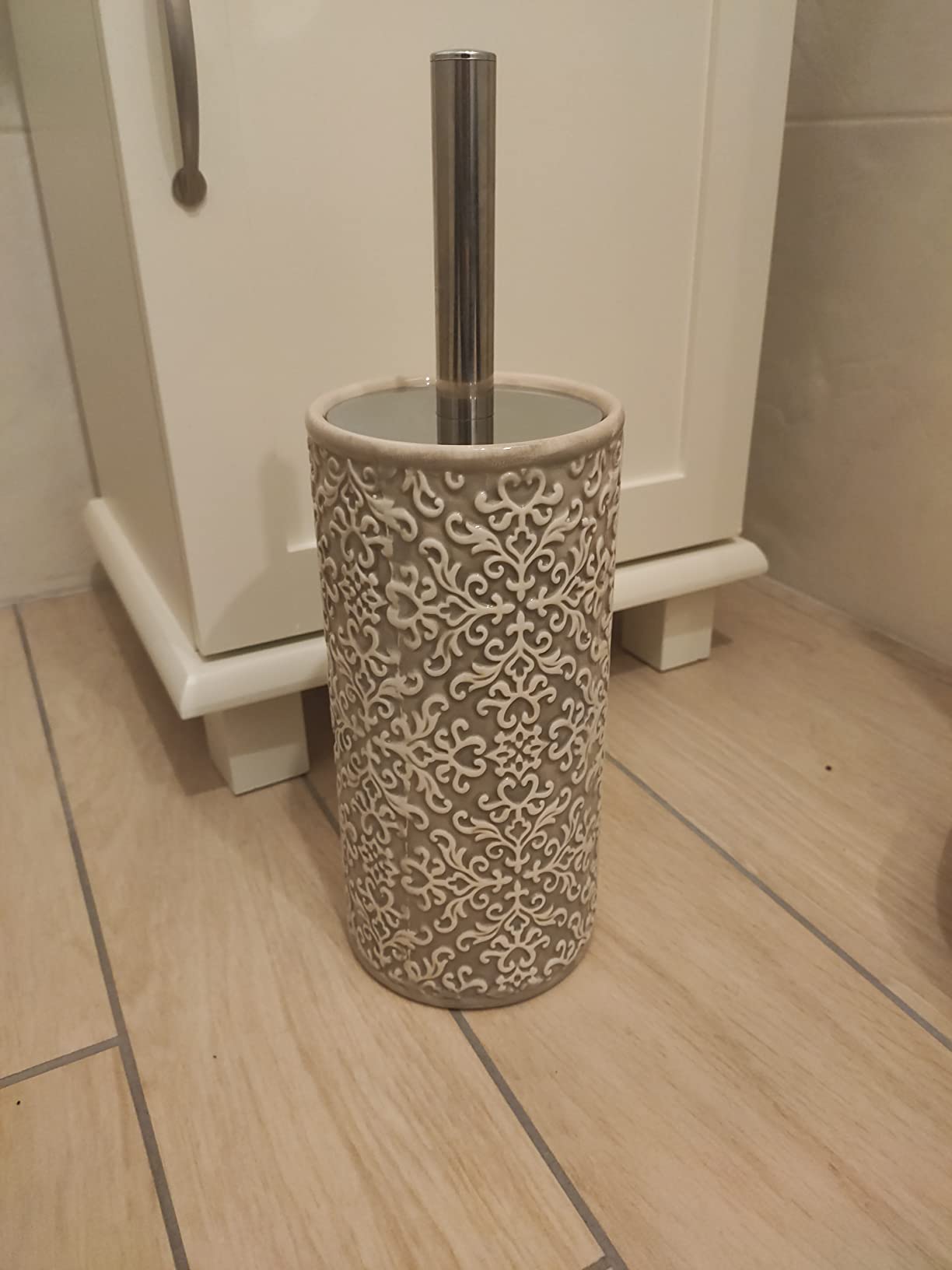 Baroni Home Scopino WC Ceramica 10x10x32 cm Grigio Decoro