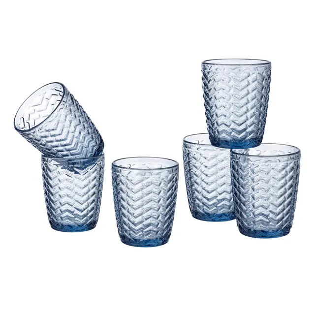 Baroni Home Wave Set 6 Bicchieri Vetro Blu 30 CL Righe