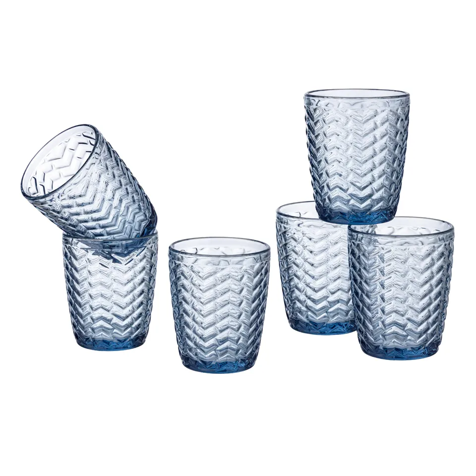 Baroni Home Wave Set 6 Bicchieri Vetro Blu 30 CL Righe