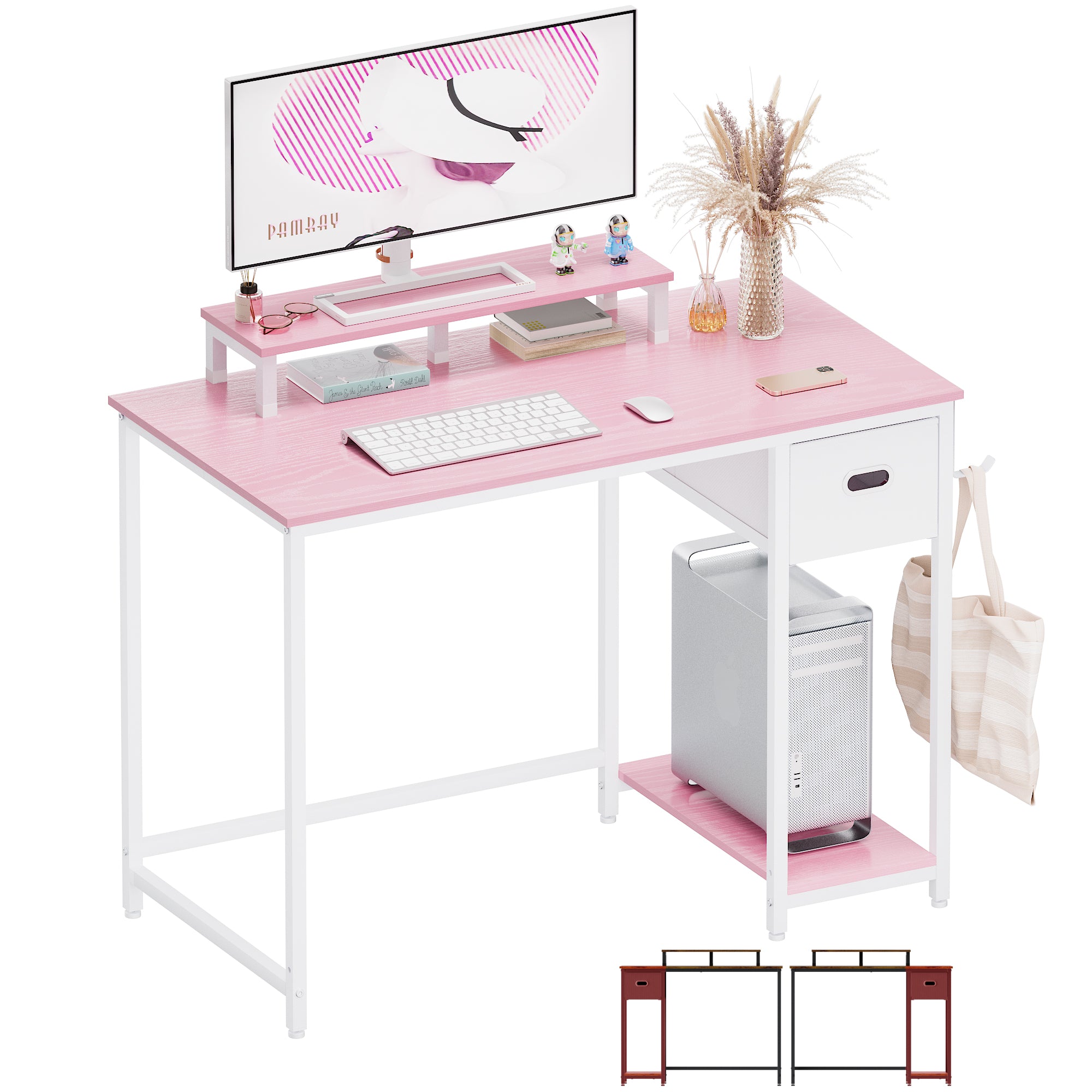 Pamray 39 Pollici Scrivania con Rialzo Monitor Bianco 100 cm