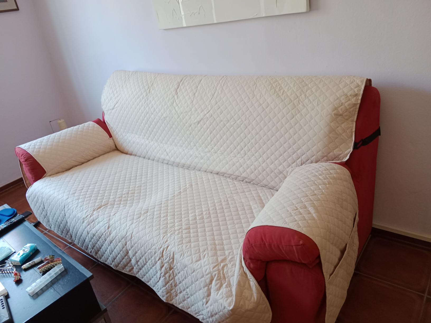 Textilhome Malu Copridivano 3 Posti 160 cm Grigio Imbottito