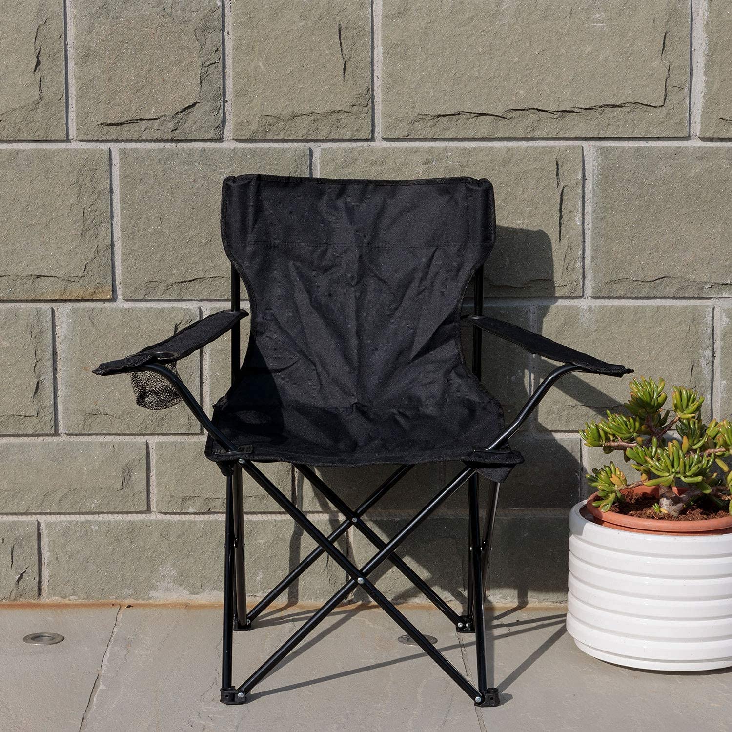 Baroni Home Sedia Campeggio Set 2 Nero Pieghevole 50x50x80