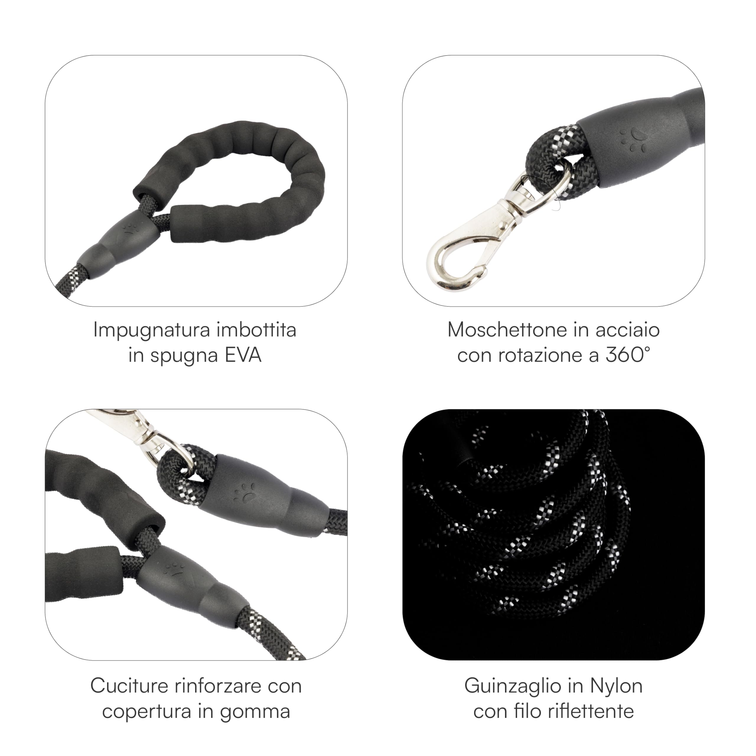 Baroni Guinzaglio Cani 1,5 m Nero Riflettente