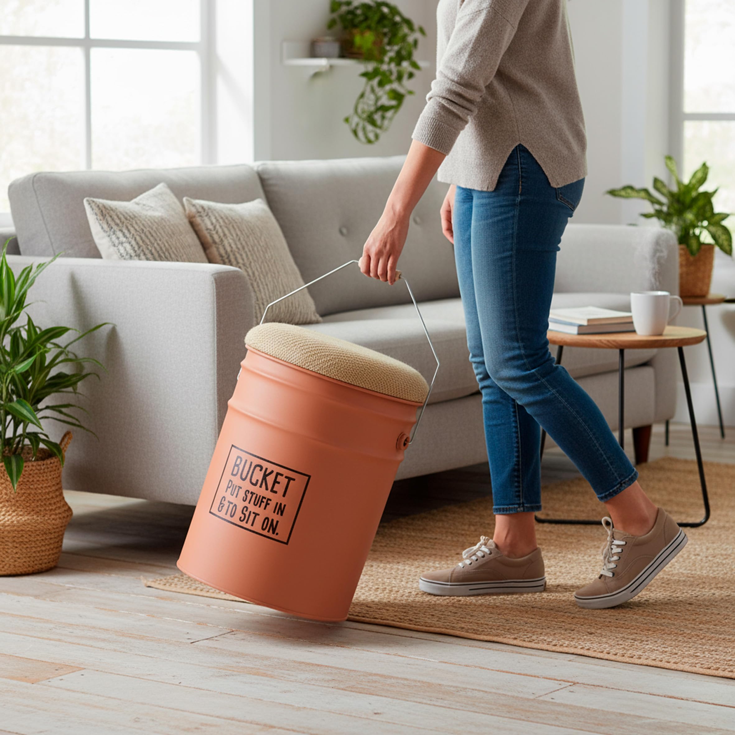 Baroni Home pouf contenitore rosso mattone juta 40x31 cm