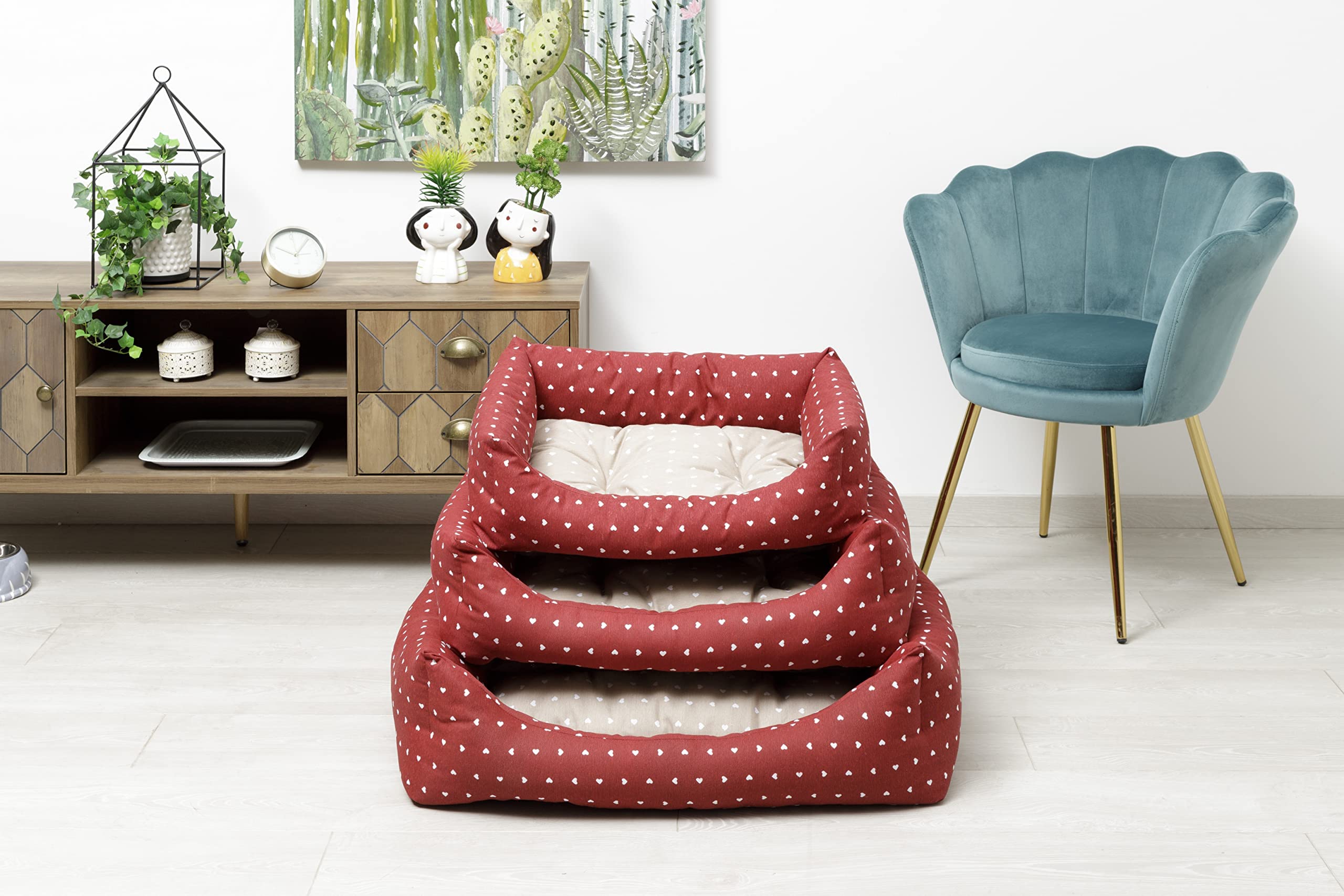 Baroni Home cuccia cane rettangolare rossa cuori 60x70 cm