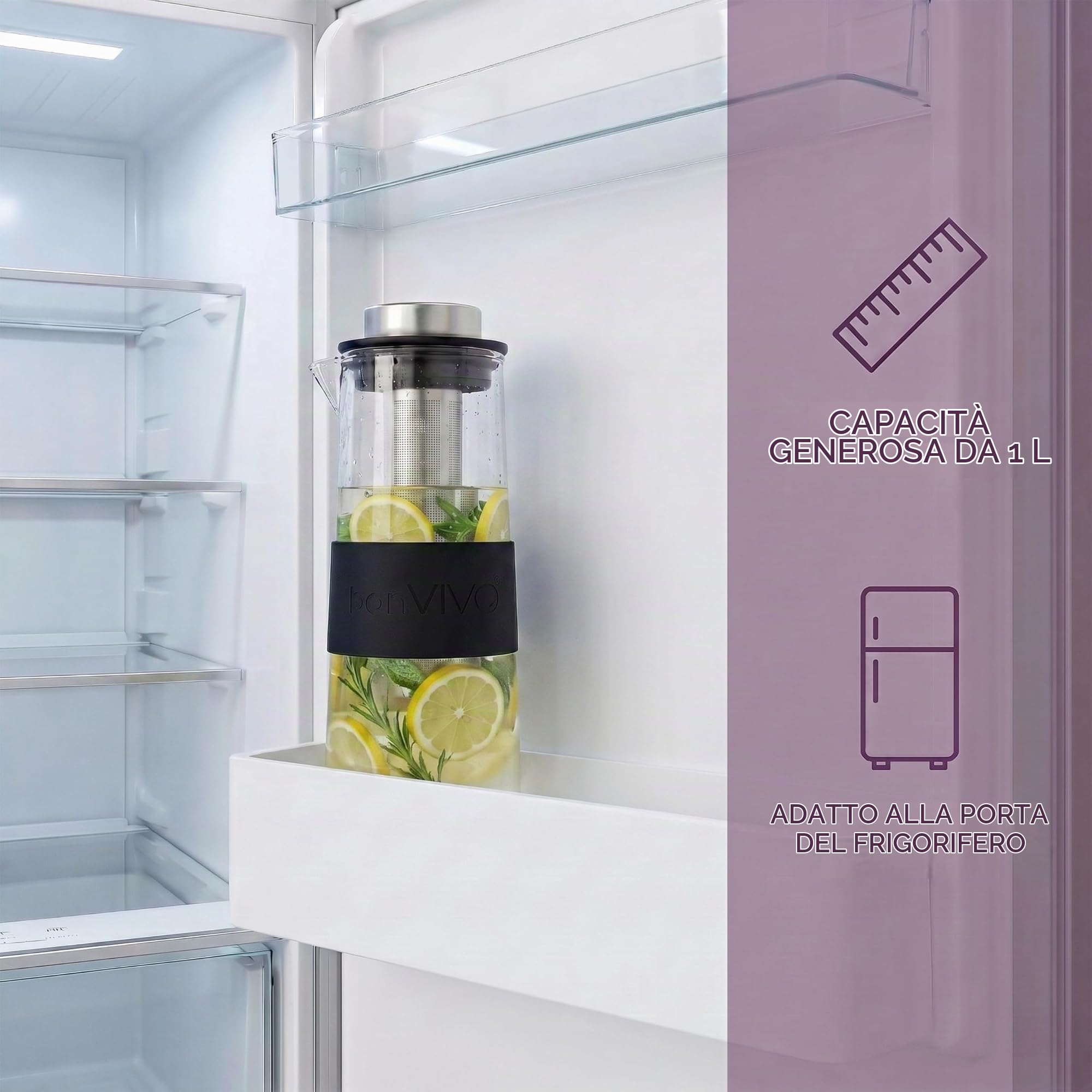 bonVIVO Cold Brew Caraffa Vetro 1L con Filtro Acciaio