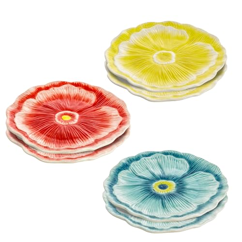 Baroni Home Set 6 Piatti Fiore ceramica colorati 19,5 cm