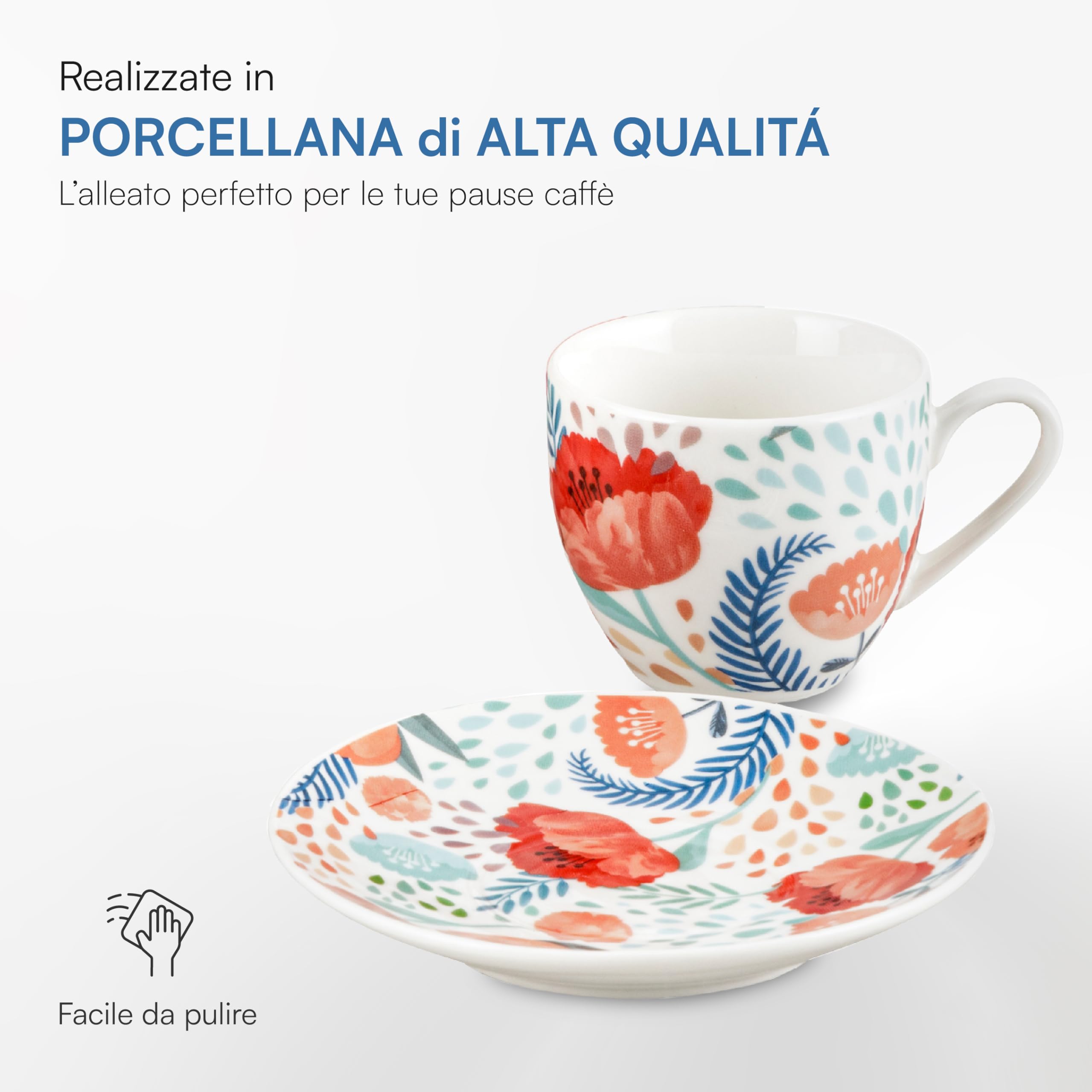 Baroni Home Papaveri Rossi set 2 tazzine caffè porcellana