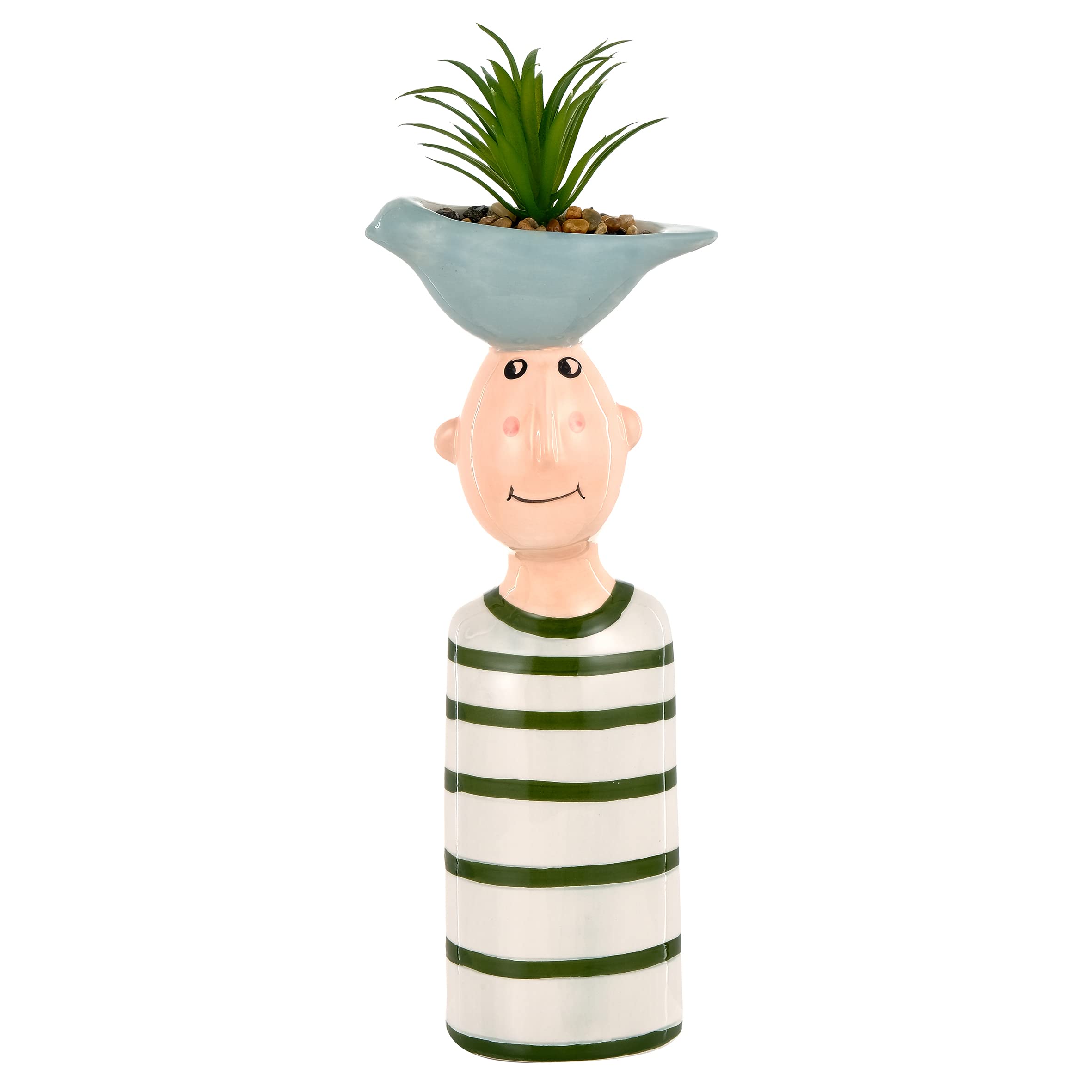 Baroni Home Vaso Testa in Ceramica Boy 11x13x27 cm Pianta