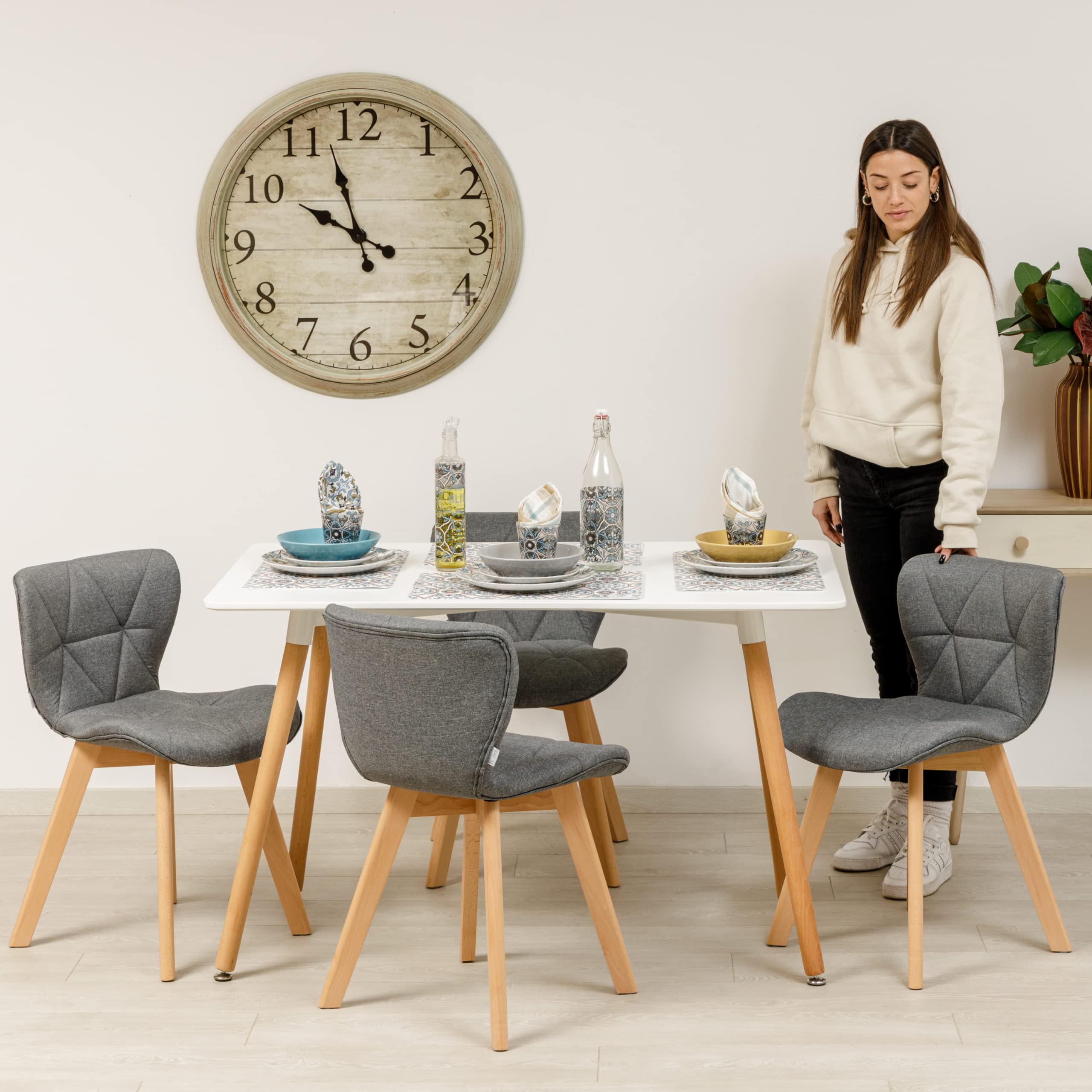 Baroni Home sedia grigia 4 pezzi gambe legno