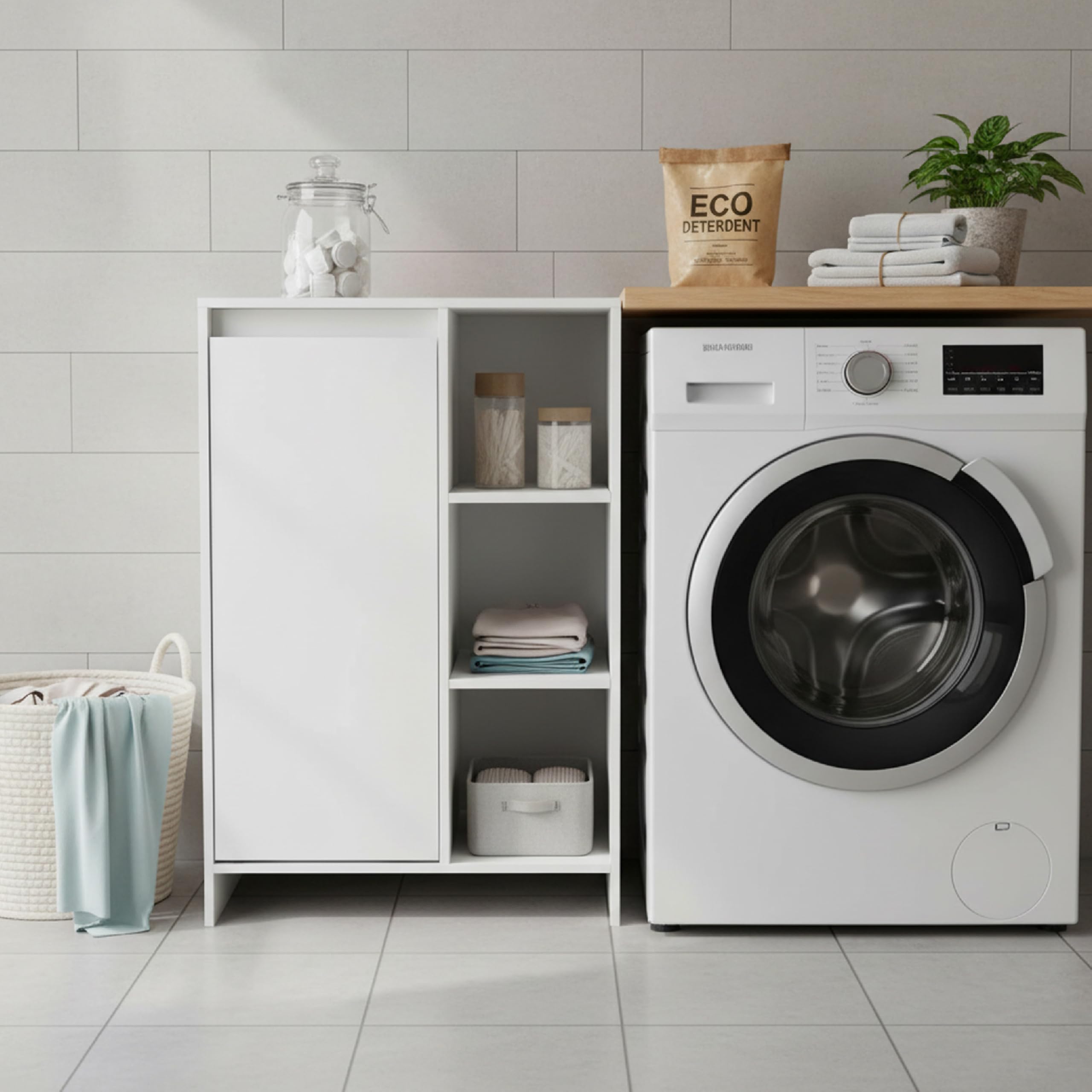 Baroni Home Mobile Portabiancheria Bianco con Cesto 50x30x87 cm