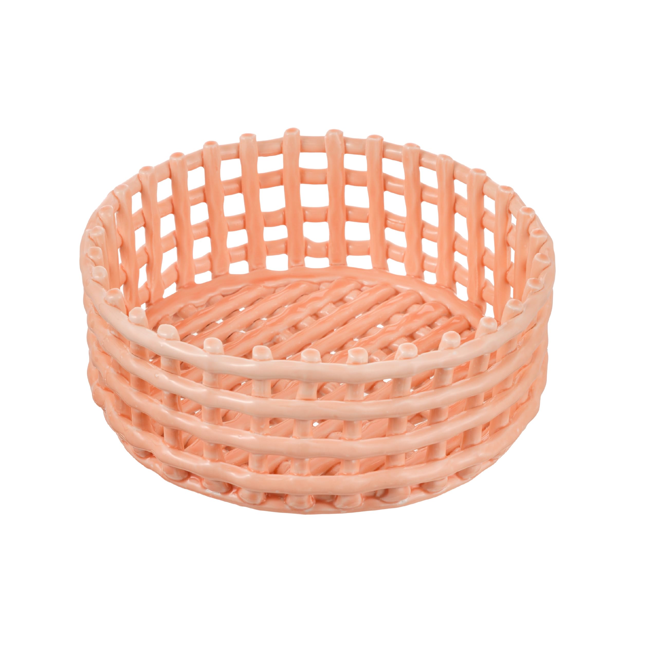 Baroni Home cestino ceramica intrecciato ovale tortora