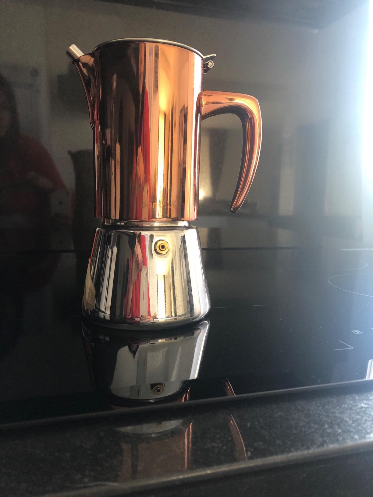 bonVIVO Moka 2 Tazze 100 ml Rame Induzione Acciaio Inox