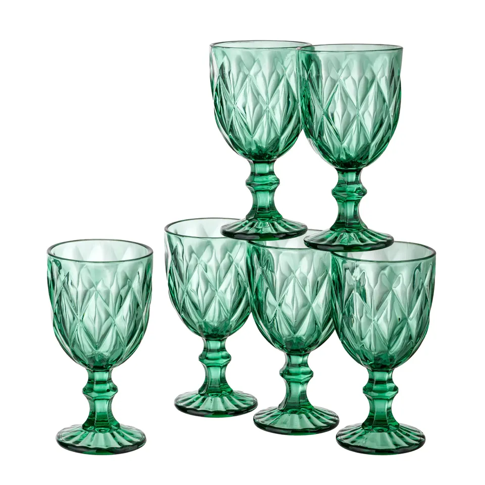 Baroni Home Set 6 Calici Diamante Vetro Verde 27 cl