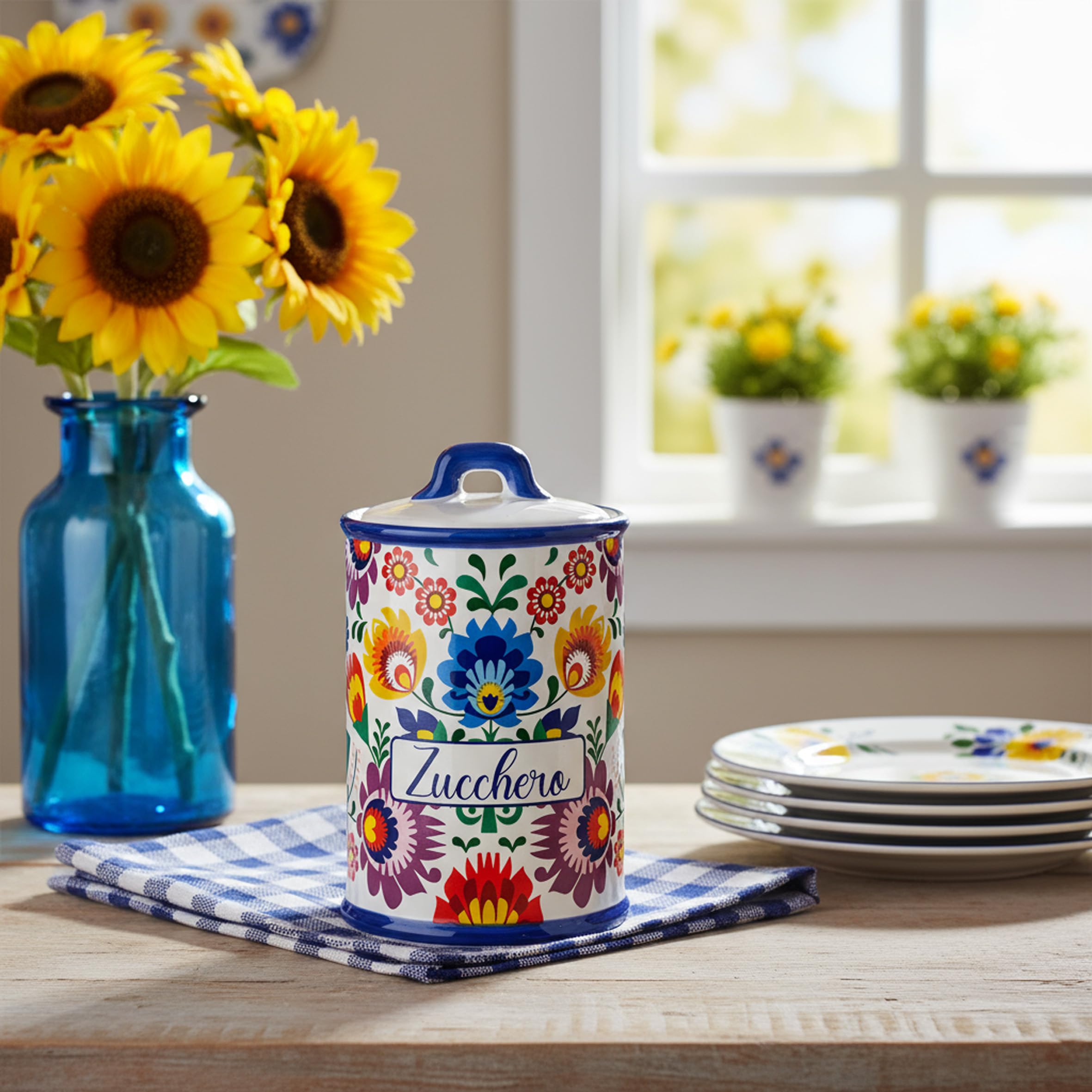 Baroni Home Flora zuccheriera ceramica 17 cm con coperchio