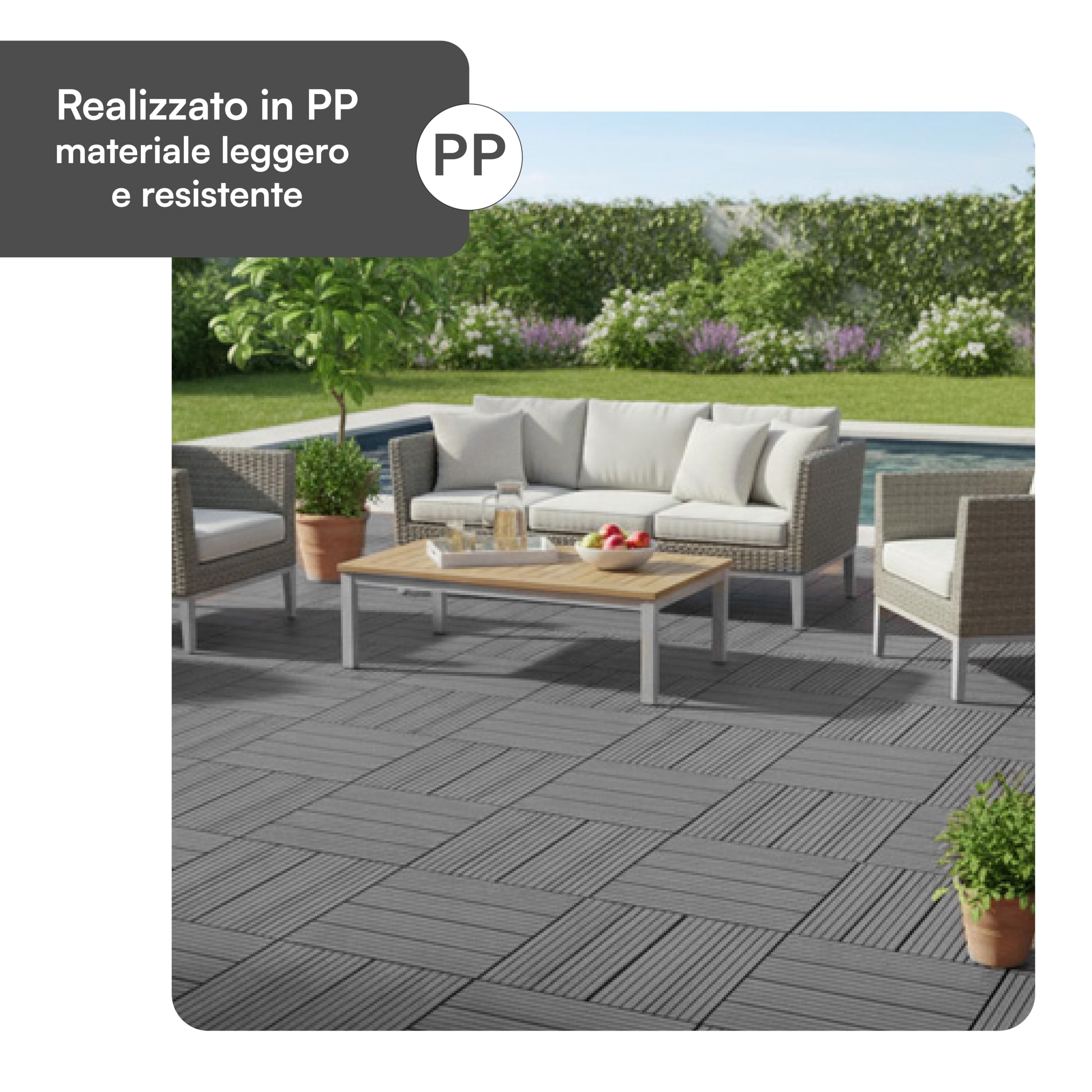 Baroni Home piastrelle esterno a incastro grigio set 40 pezzi