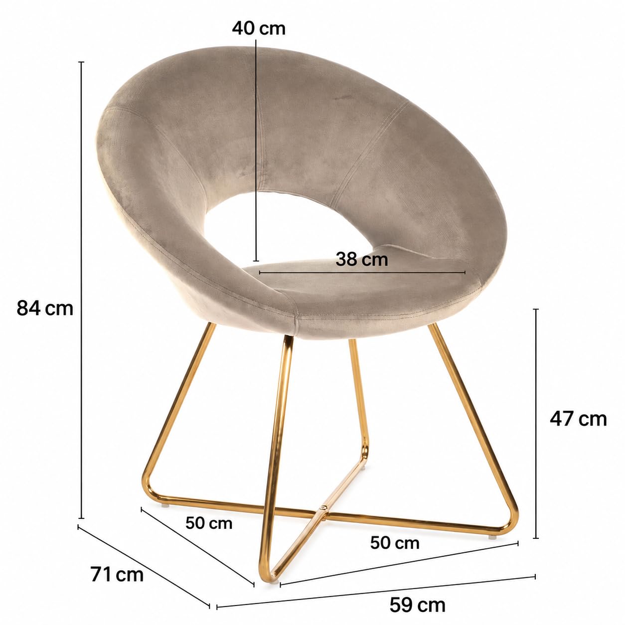 Baroni Home Poltrona Bibi Moon Beige Velluto 71x59x84 Portata 200kg