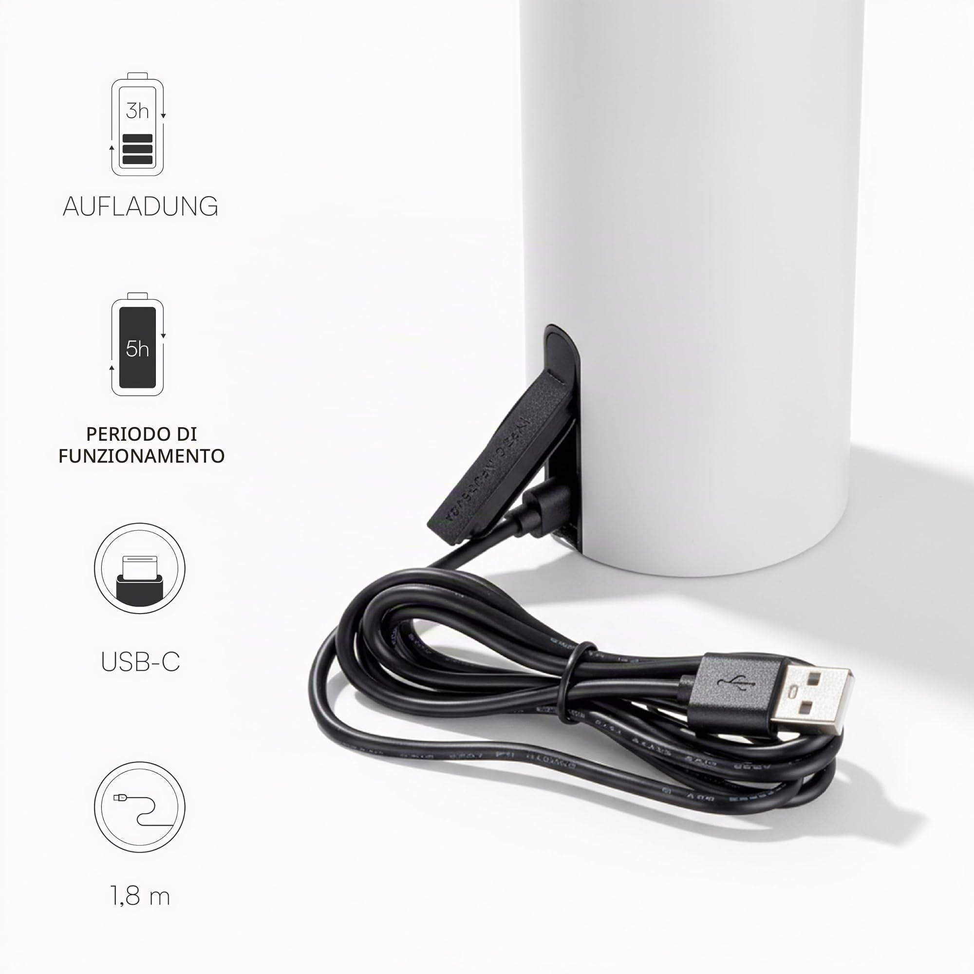 Baroni Home Lampada LED Fungo Senza Fili Bianca 22 cm Ricaricabile