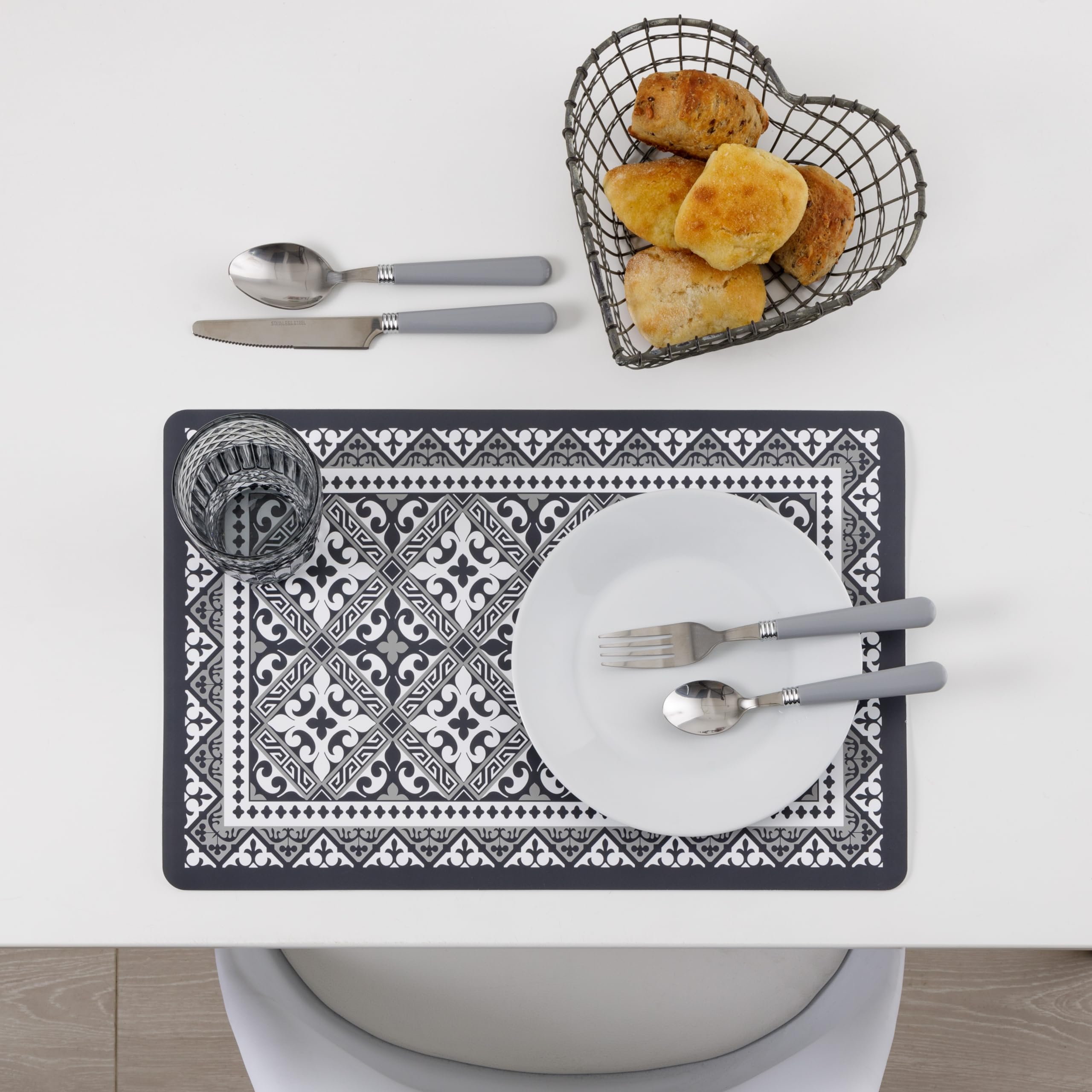 Baroni Home Arabesque Tovaglietta Americana Grigio Set 6 Pezzi