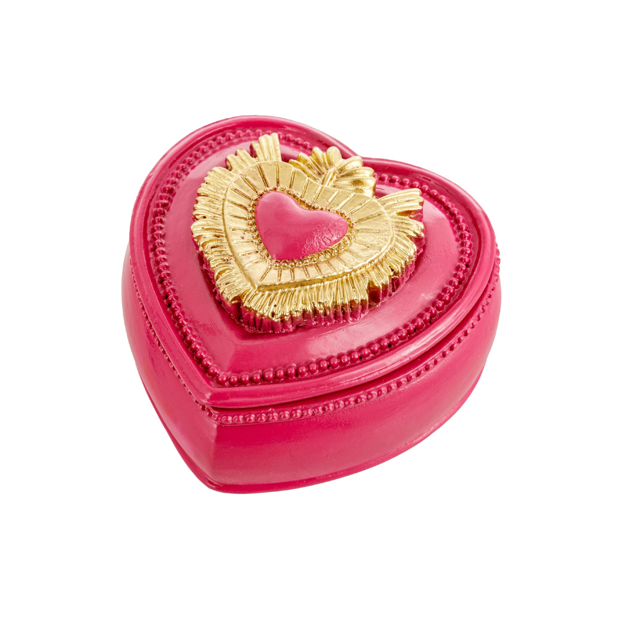 Baroni Home Cuore Sacro Cofanetto resina bianco oro 9x9x5,5 cm