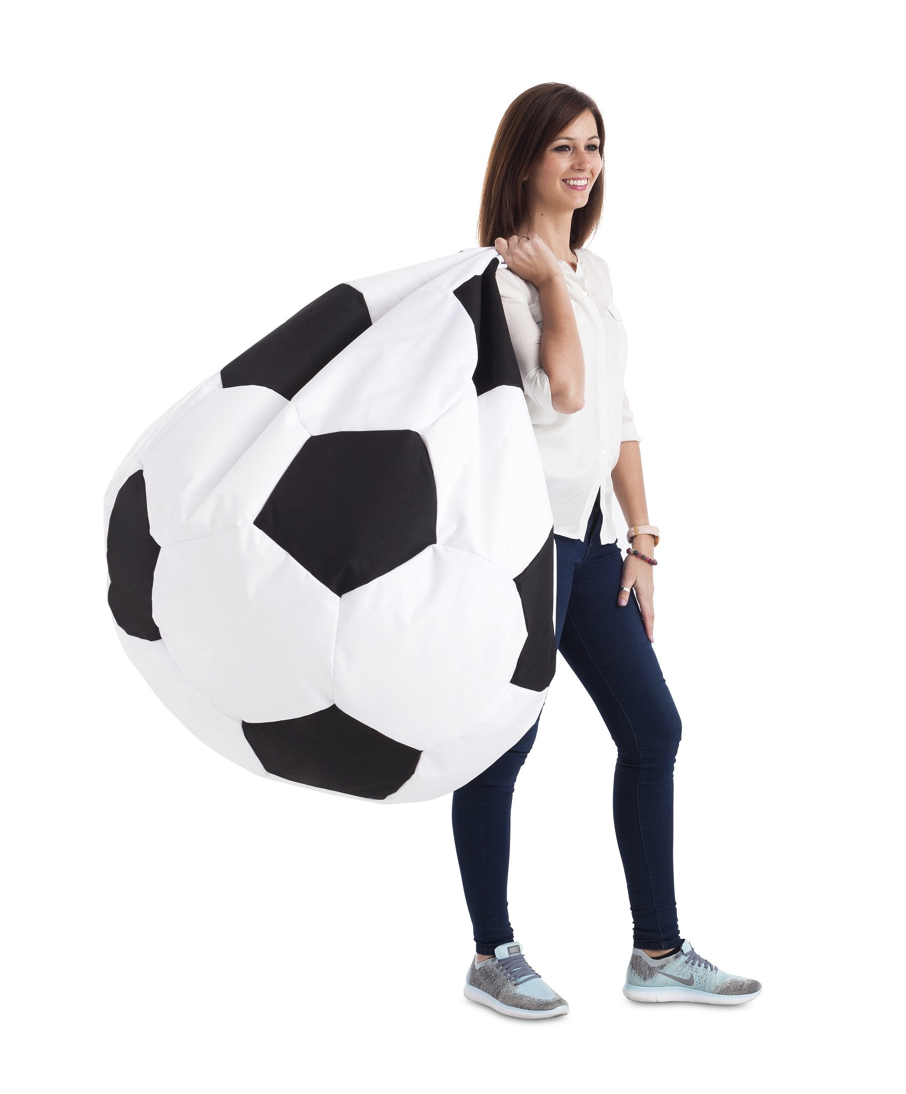 Textilhome Football Pouf Pallone Calcio 90 cm Marrone Nero