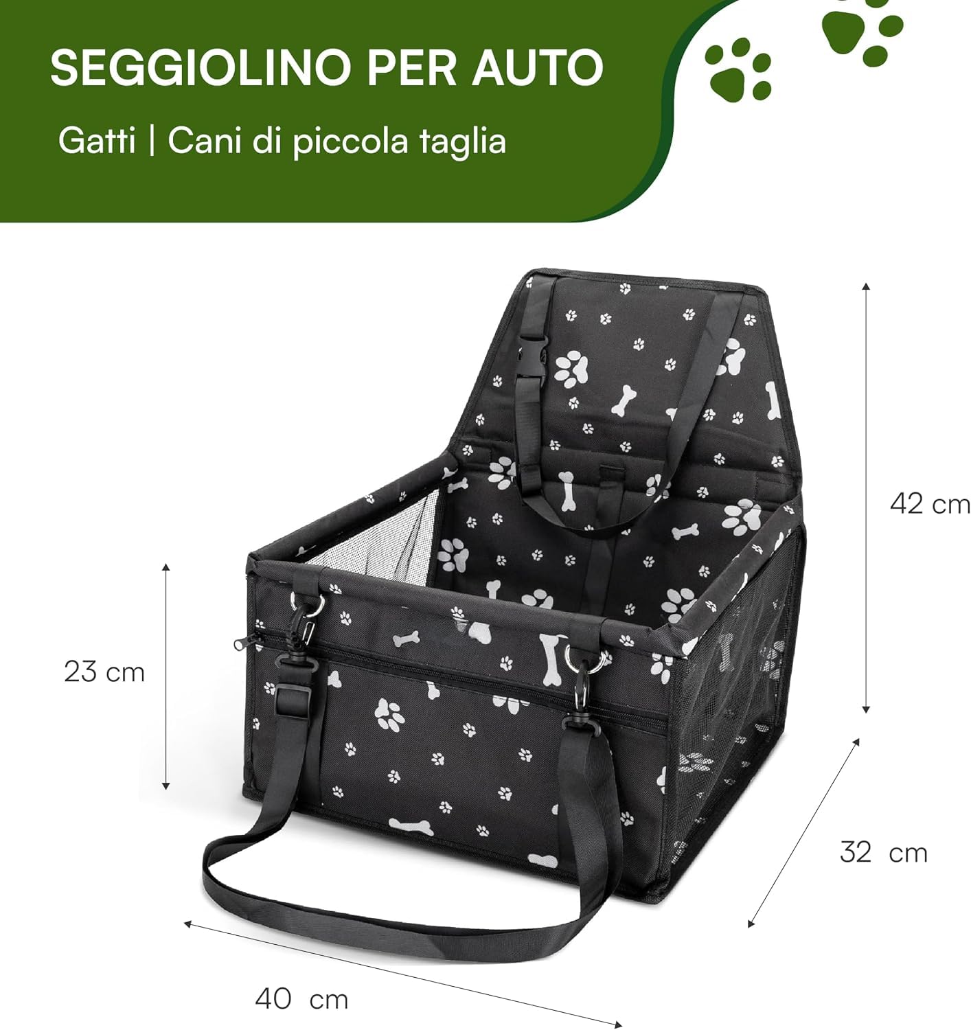 Baroni Home Seggiolino Auto Cani Gatti Nero 40x32x42 cm