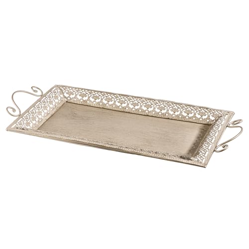 Baroni Home Vassoio Metallo Rettangolare Trina Oro 48x26 cm