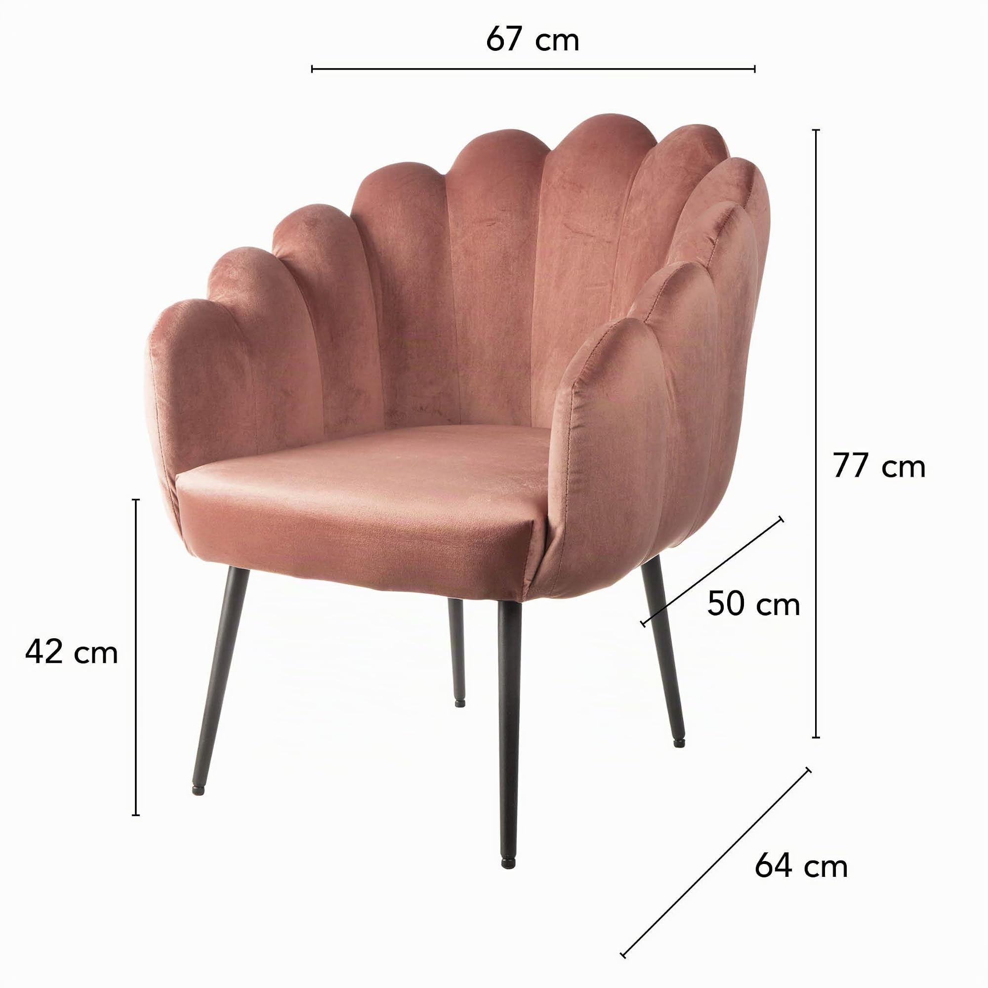 Baroni poltrona conchiglia velluto rosa 64x57x77 cm