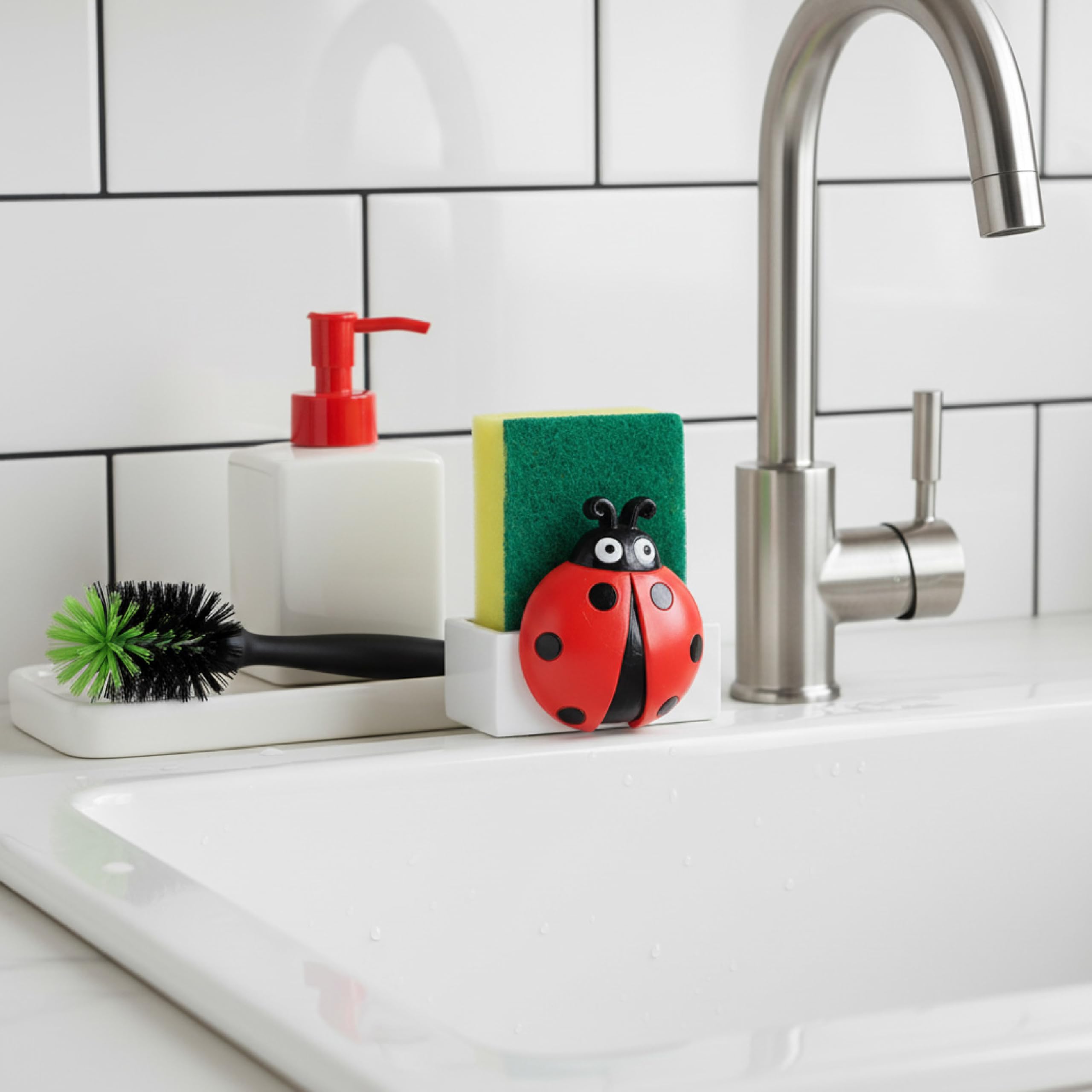 Baroni Home Portaspugna Cucina Coccinella con Spugna