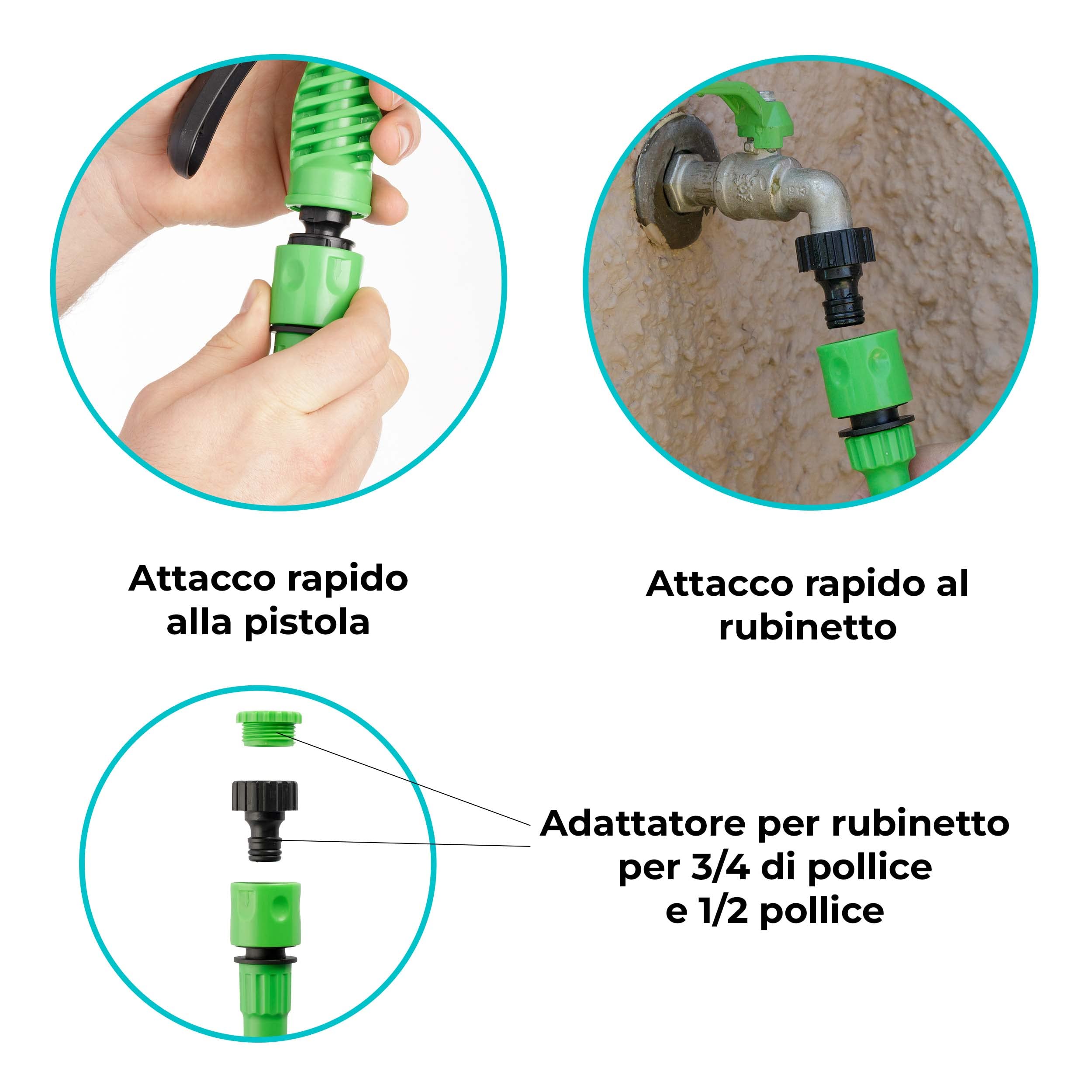 Baroni Home tubo da giardino estensibile 7,5 m con pistola 7 getti