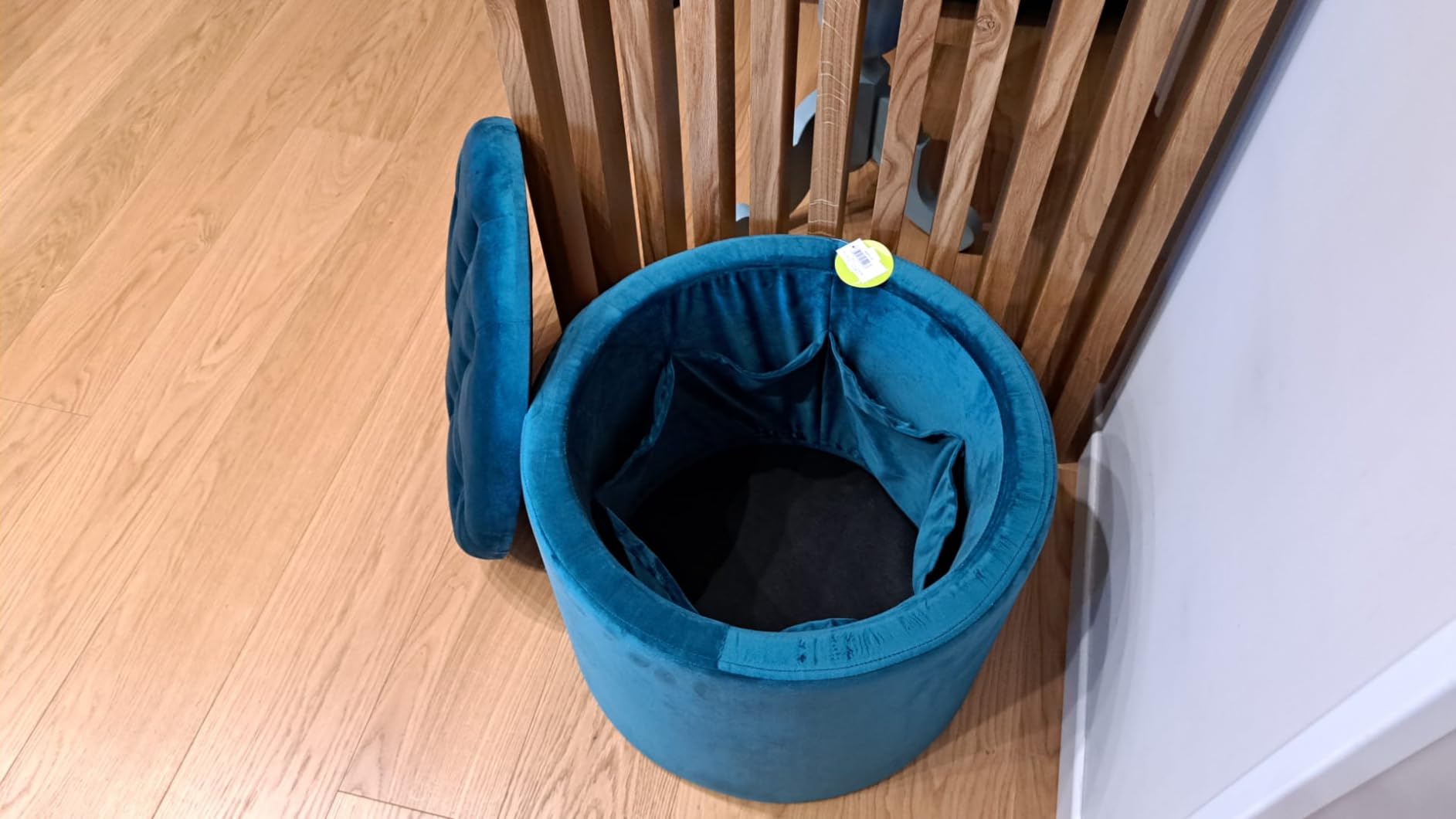 Baroni Home Pouf Contenitore Scarpiera Velluto Turchese Ø50x42 cm