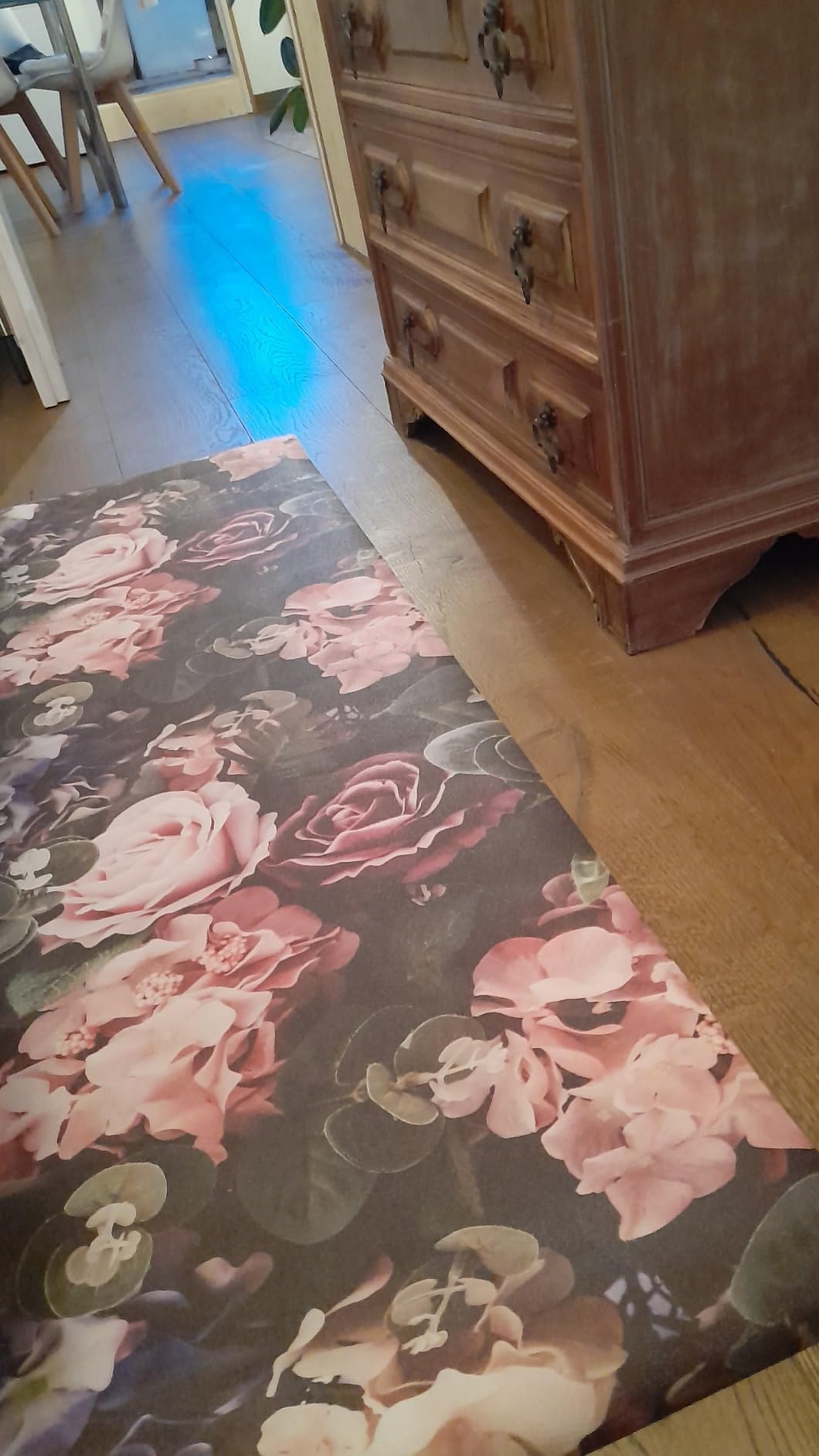 Baroni Home Tappeto PVC 120x60 cm Fiori Rosa Antimacchia