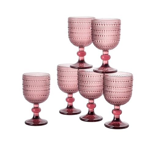 Baroni Home set 6 calici vetro rosa 20 cl con rilievo