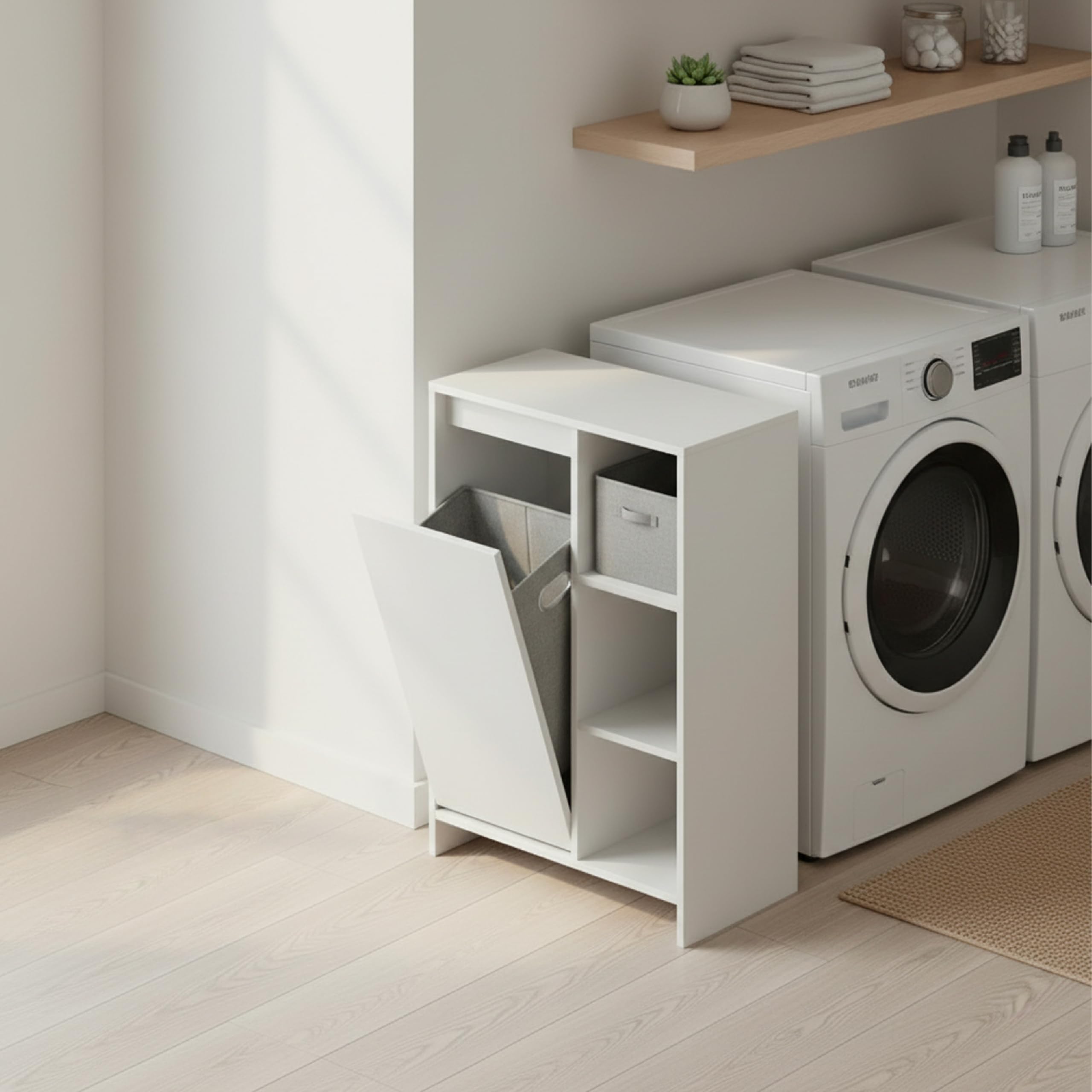 Baroni Home Mobile Portabiancheria Bianco con Cesto 50x30x87 cm