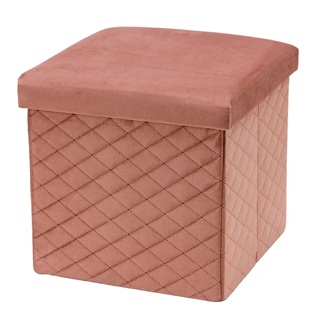 Baroni Home Pouf Contenitore Velluto Rosa Cipria 32x32x33 cm