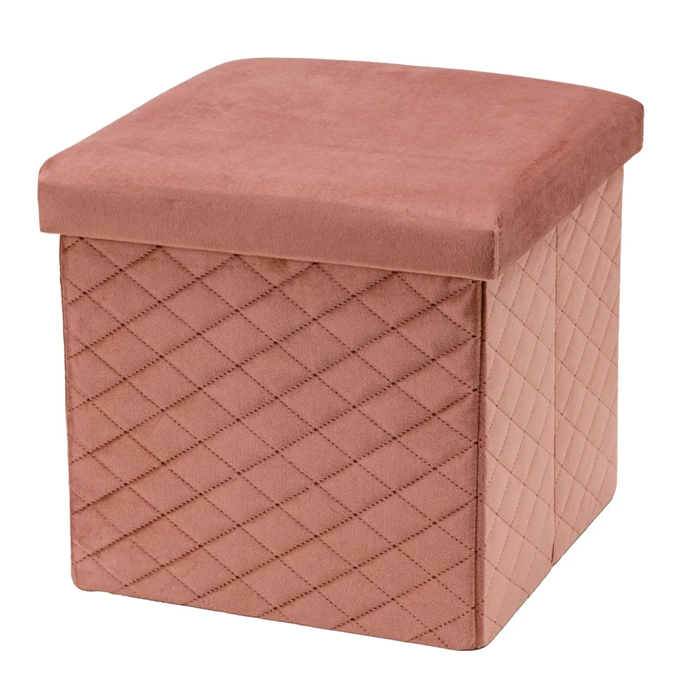 Baroni Home Pouf Contenitore Velluto Rosa Cipria 32x32x33 cm