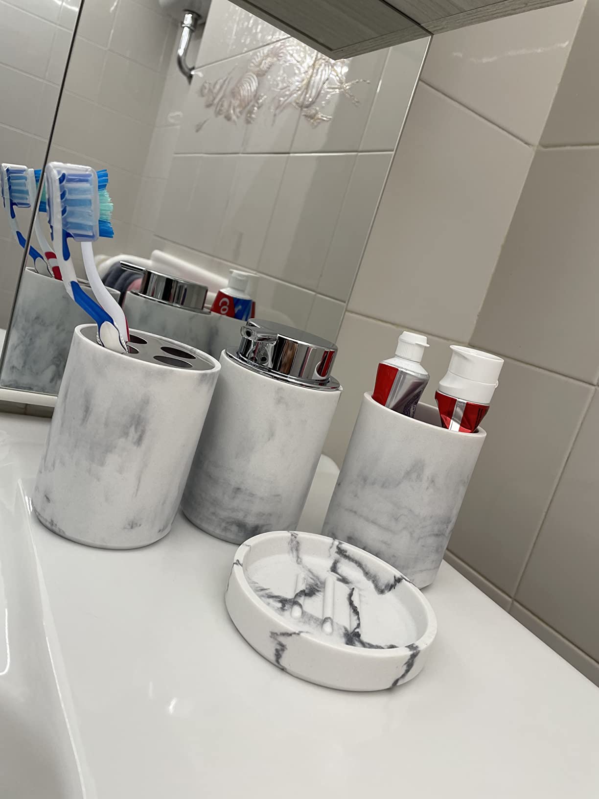bonVIVO Marmora set accessori bagno 4 pezzi nero effetto marmo