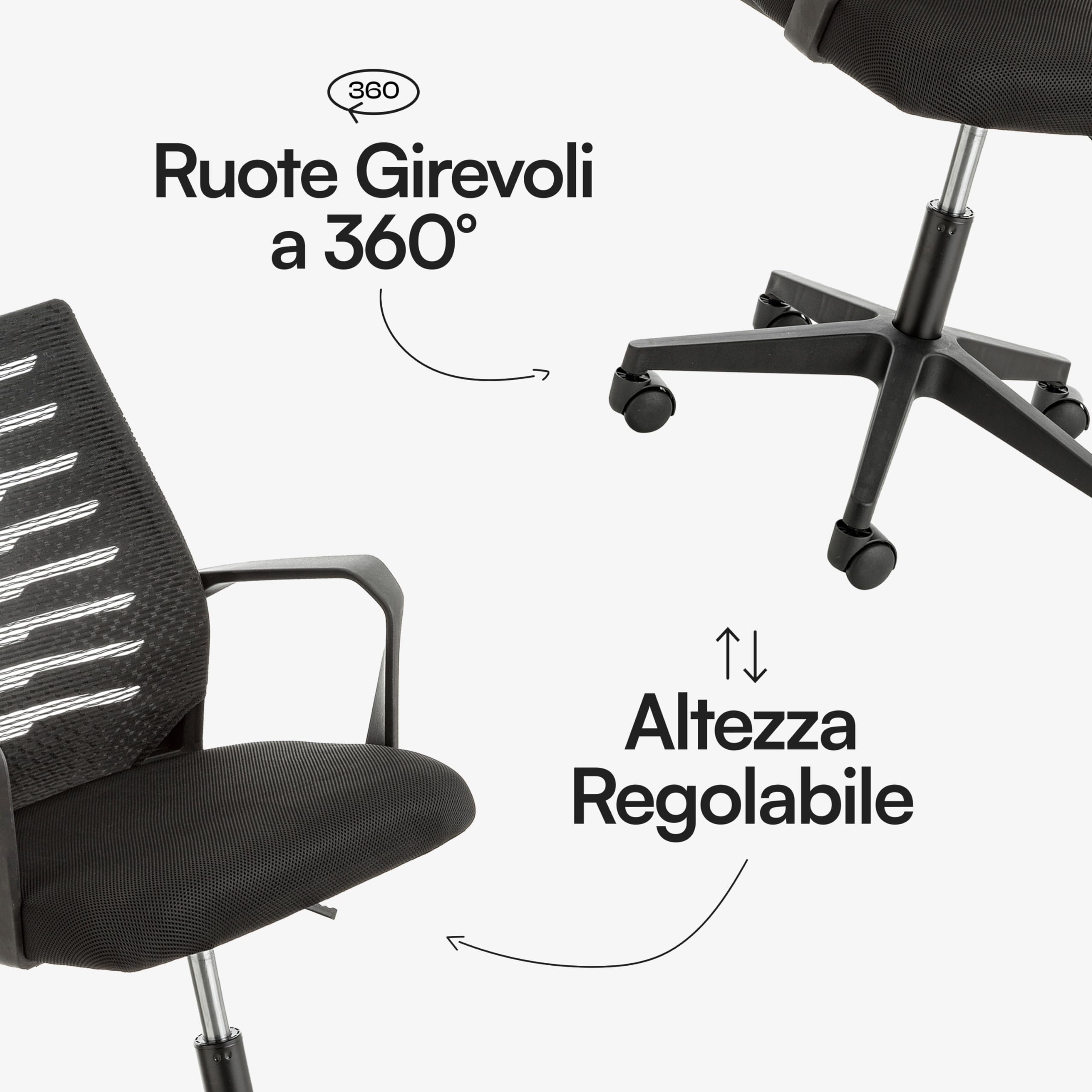 Baroni Home sedia ufficio nera girevole 98 cm con braccioli