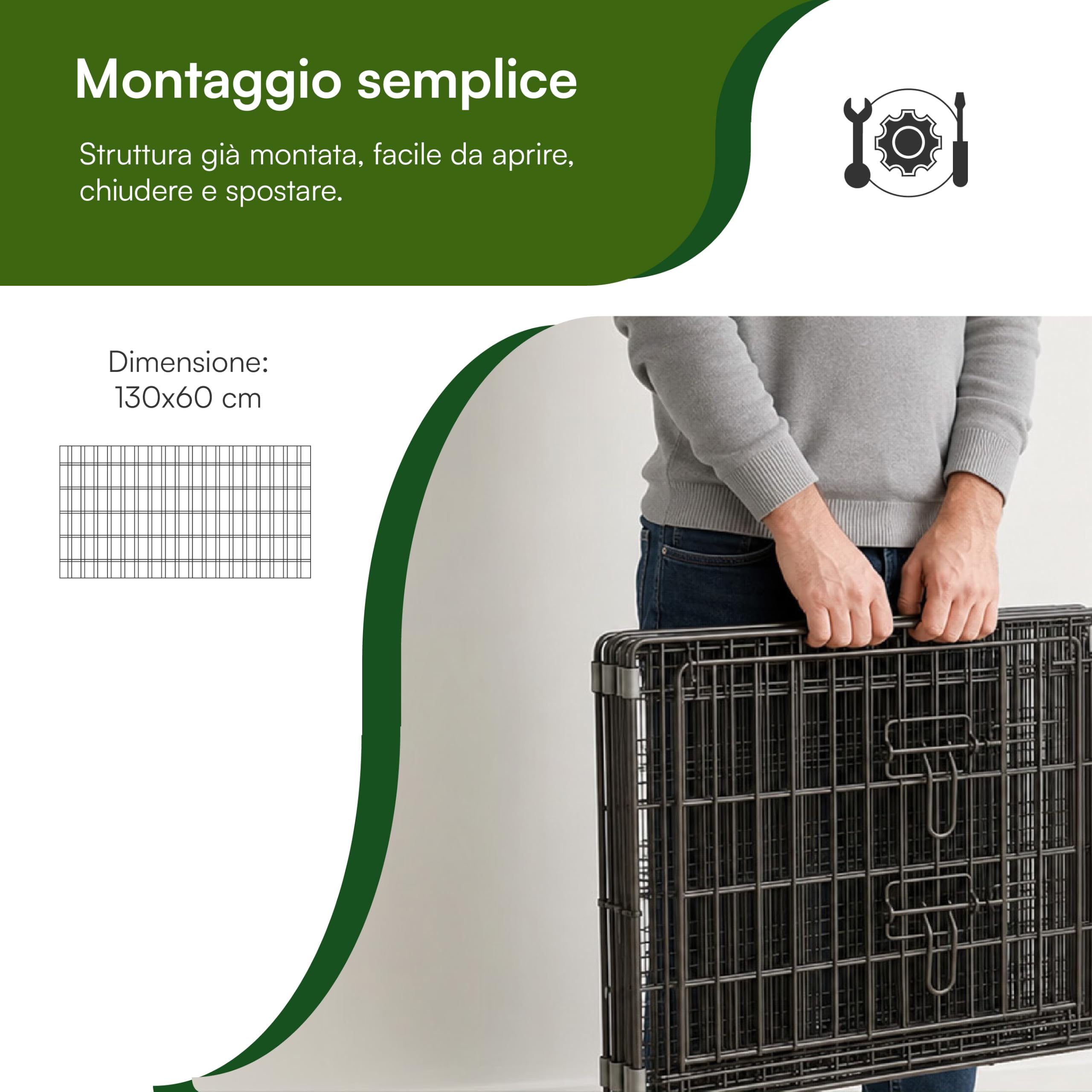 Baroni Home Gabbia Cani Metallo Grande 130x60x70 cm