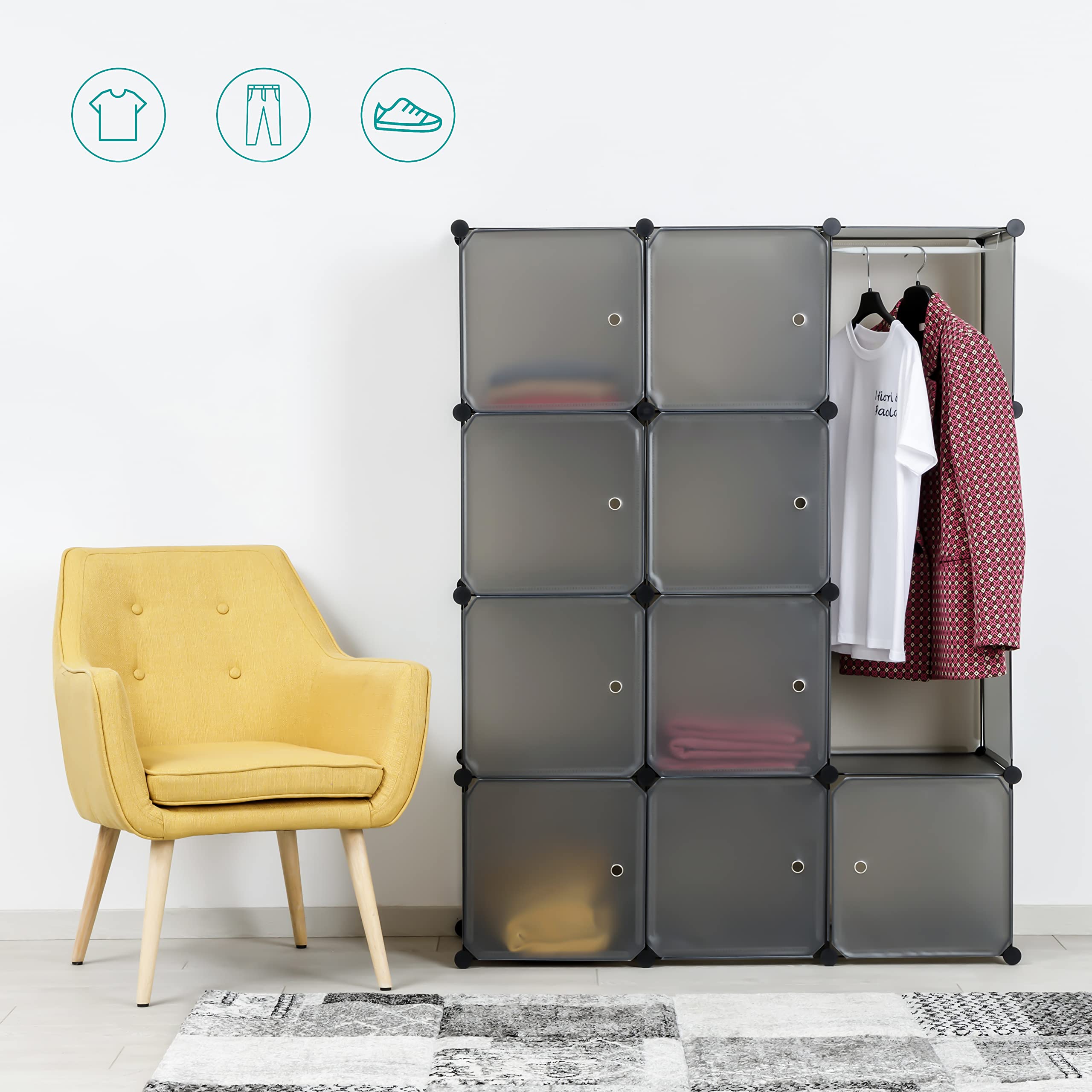 Baroni Home armadio componibile 12 scomparti grigio 111x37x147 cm